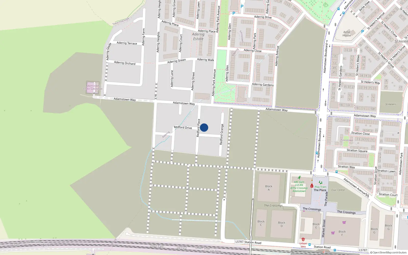 Overhead map showing the location of 10 Redford Place, Lucan