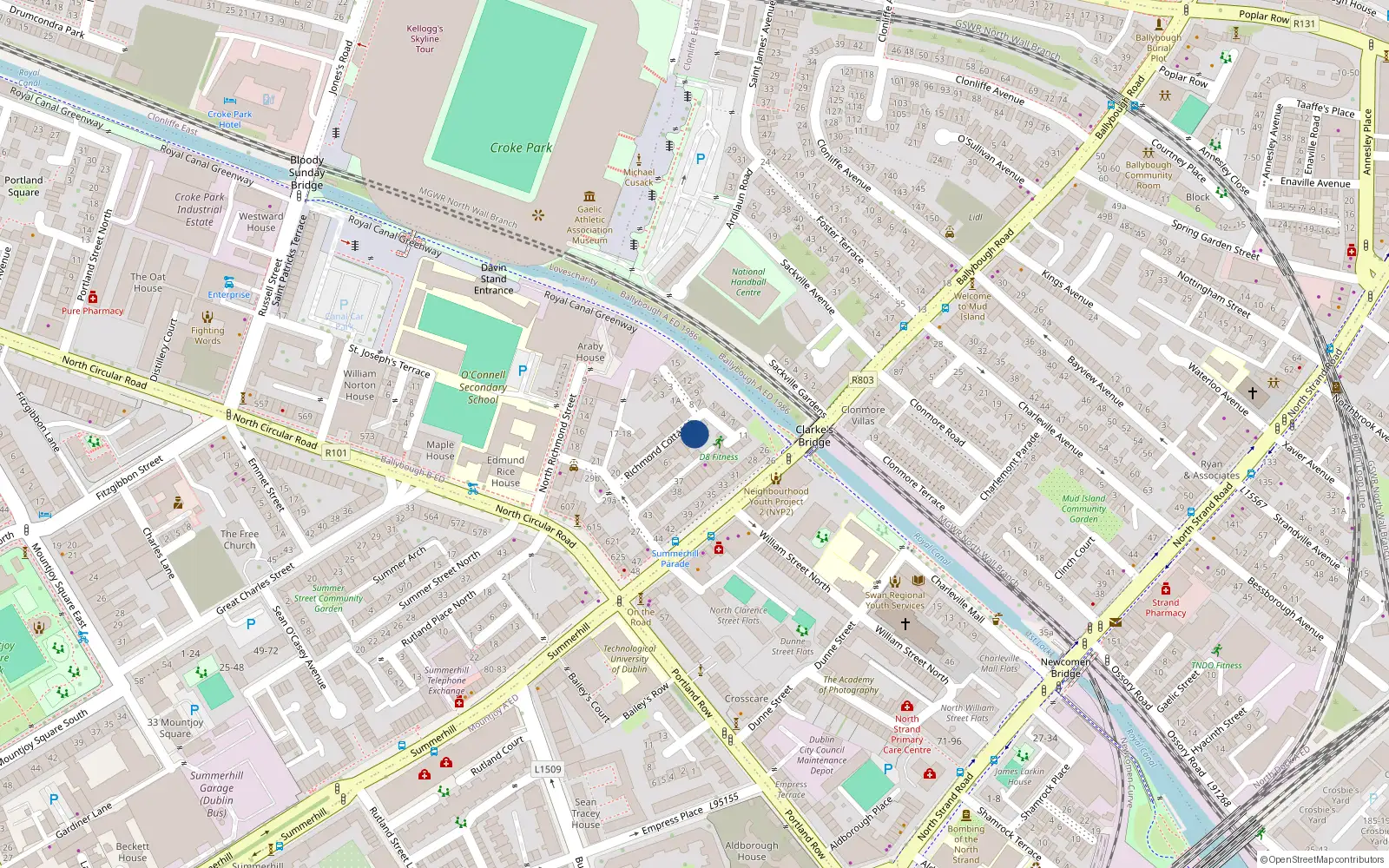 Overhead map showing the location of 10 Richmond Cottages, Summerhill, Dublin 1