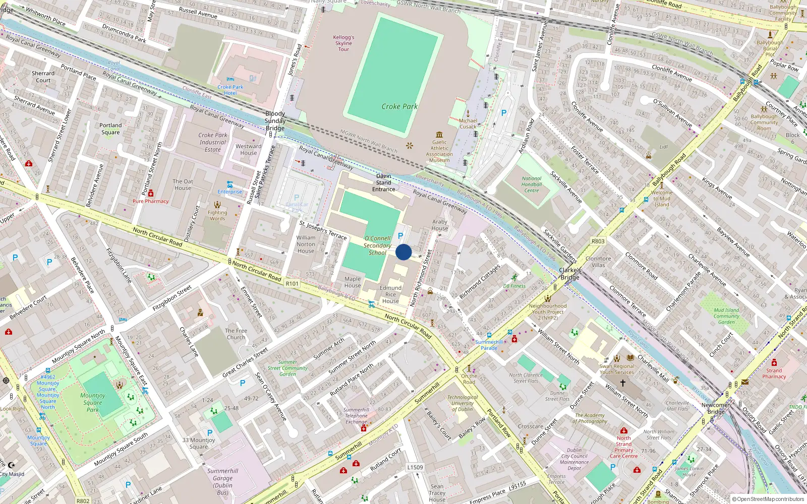 Overhead map showing the location of 10 Richmond Street North, Dublin 1