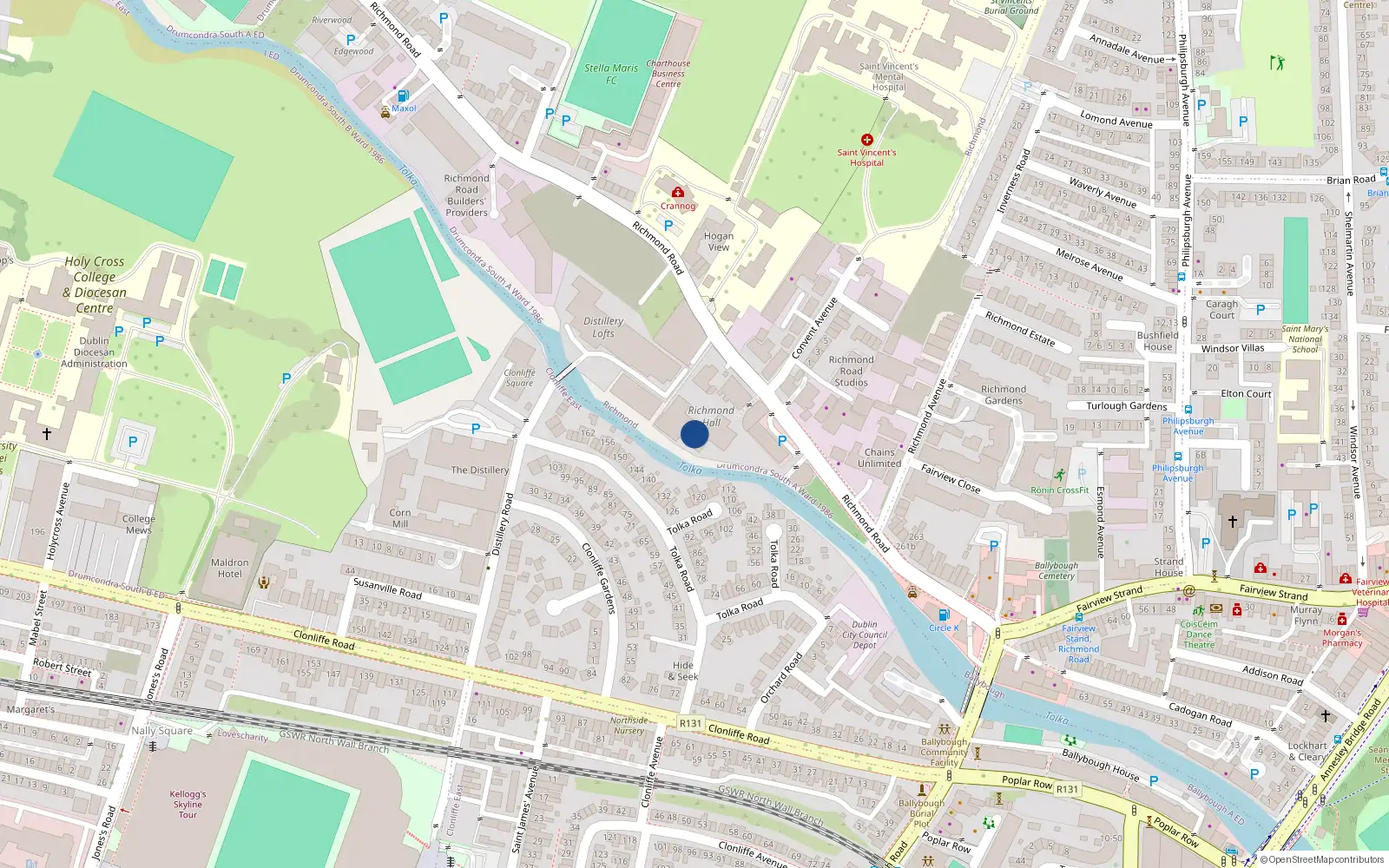 Overhead map showing the location of 10 Richmond Road, Dublin 3