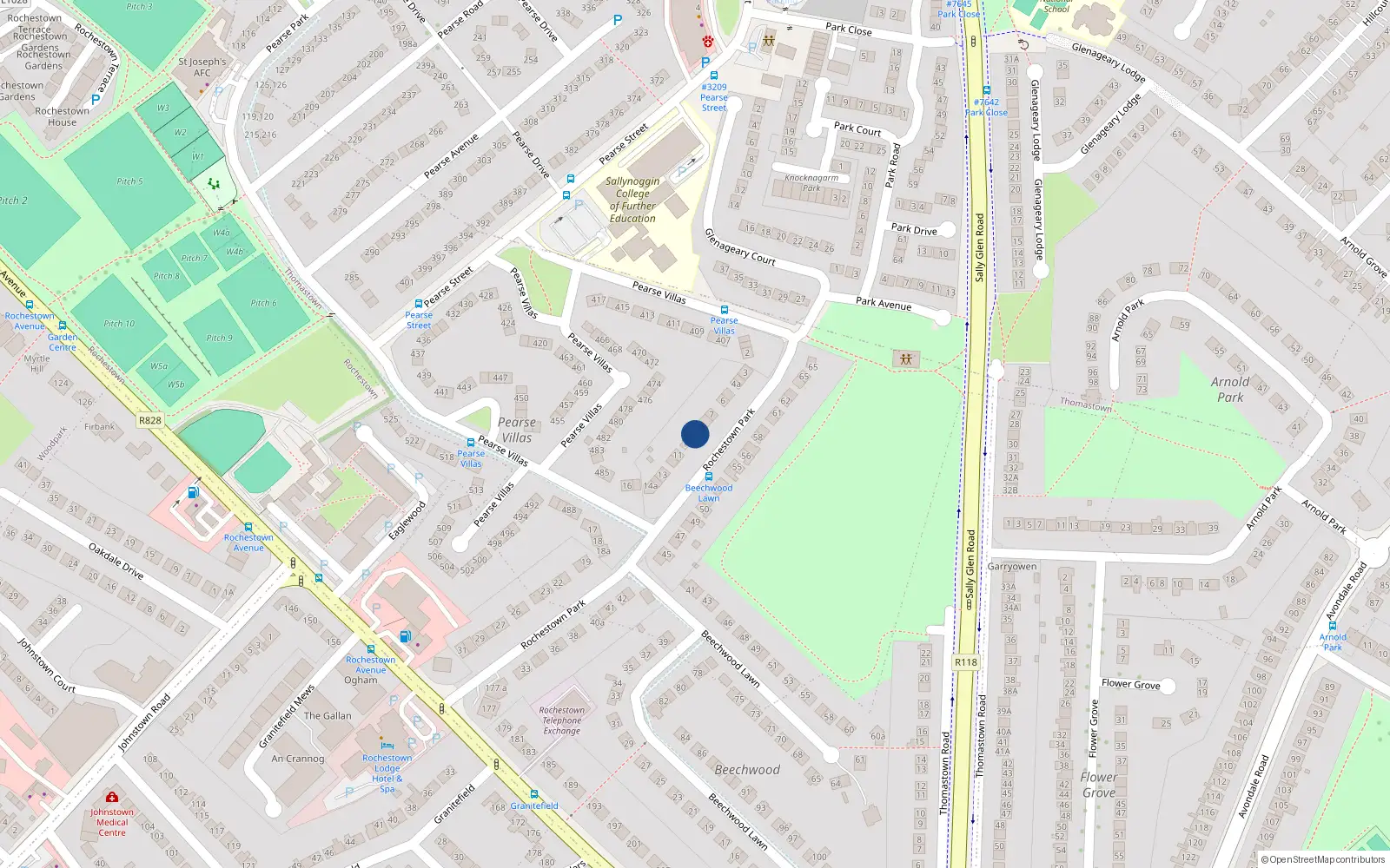 Overhead map showing the location of 10 Rocherstown Park, Dun Laoghaire