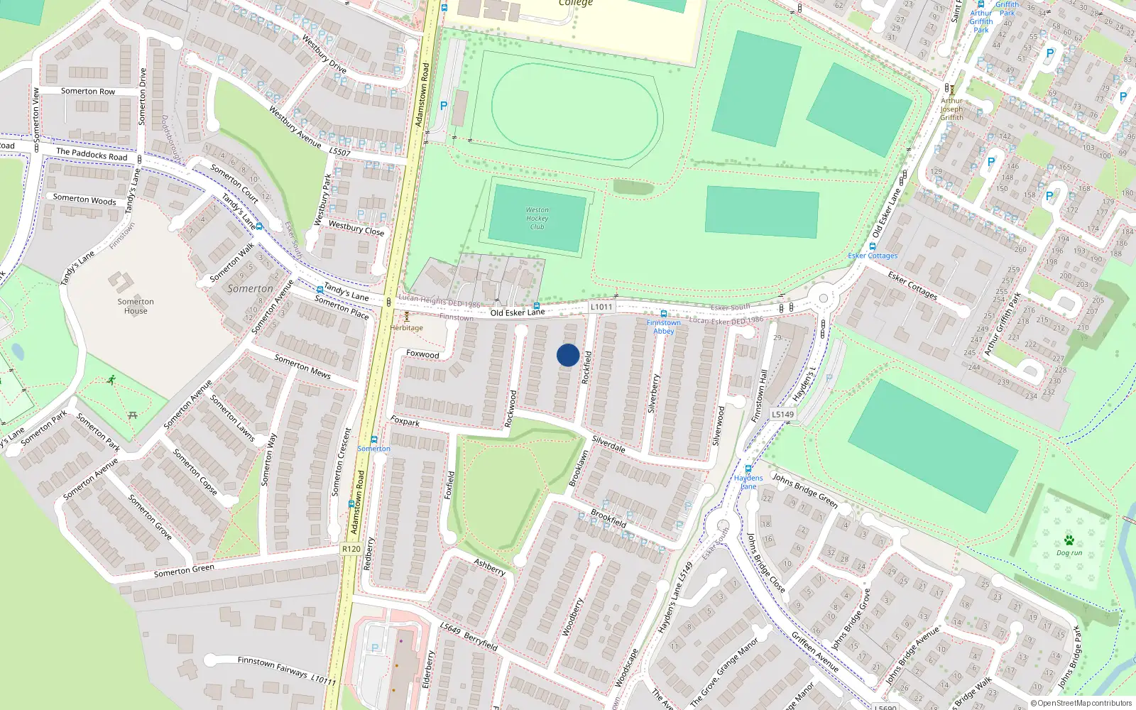 Overhead map showing the location of 10 Rockfield, Finnstown Abbey, Lucan
