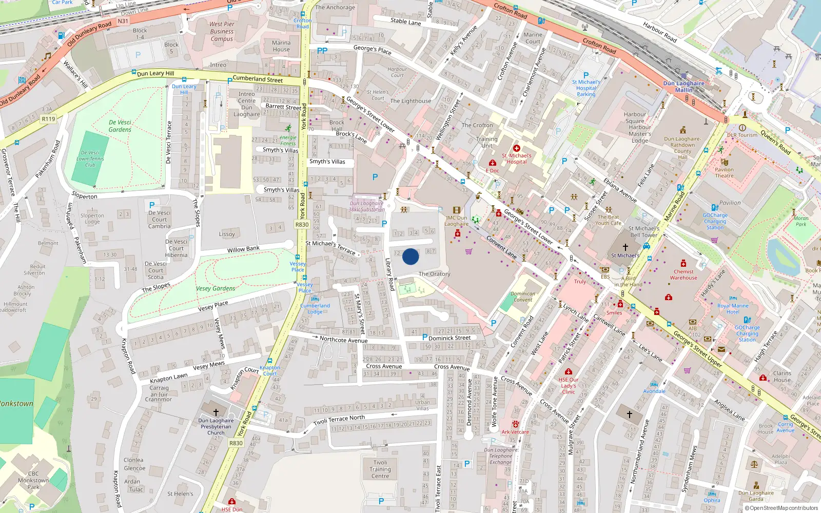 Overhead map showing the location of 10 Rosary Gardens East, Dun Laoghaire