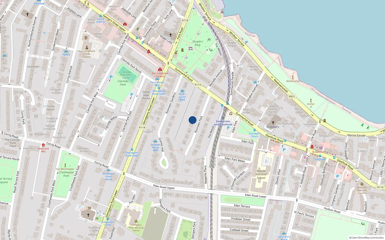Overhead map showing the location of 10 Rosmeen Park, Dun Laoghaire, Co Dublin