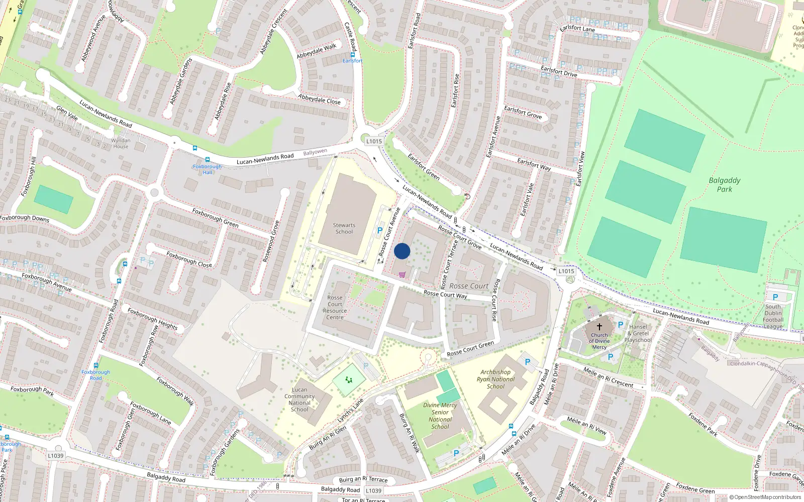 Overhead map showing the location of 10 Rosse Court Avenue, Balgaddy Road, Lucan