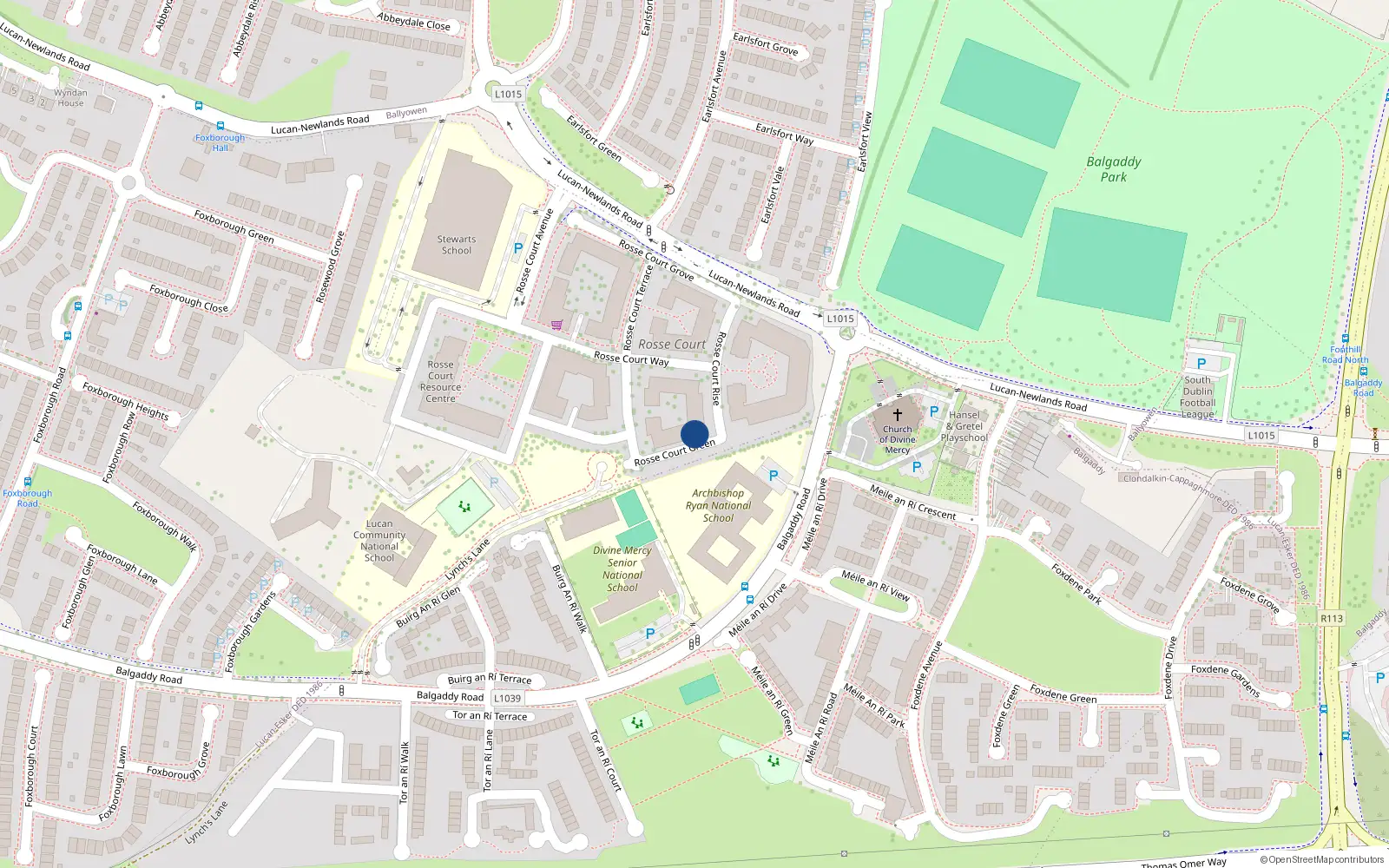 Overhead map showing the location of 10 Rosse Court Green, Lucan