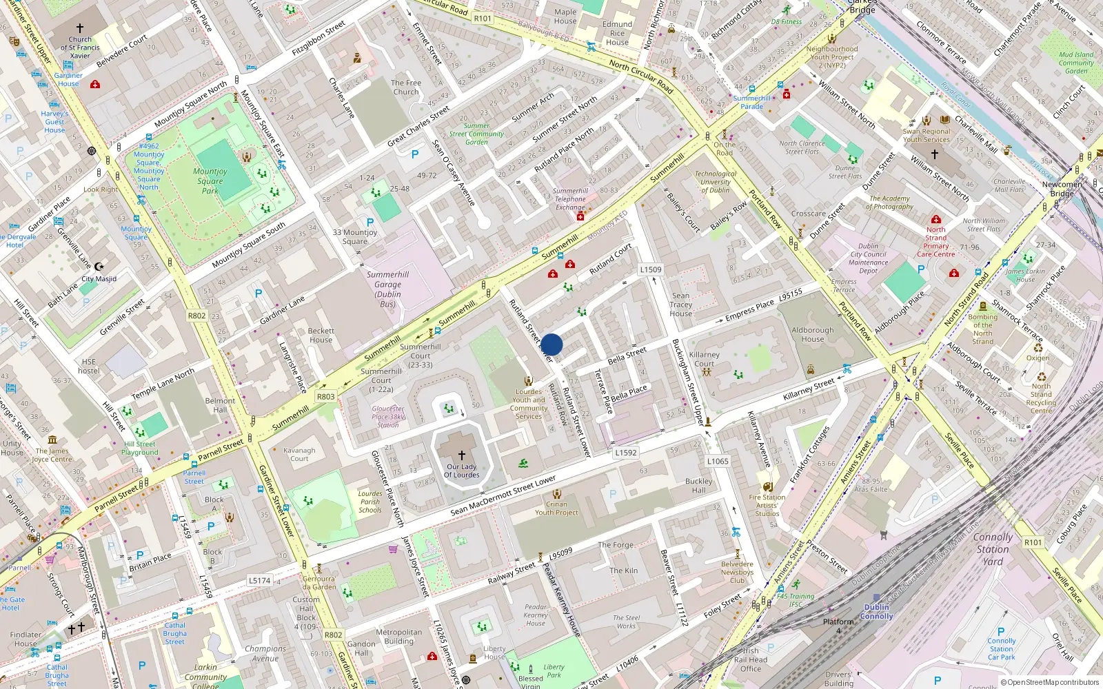 Overhead map showing the location of 10 Rutland Street Lower, Dublin 1