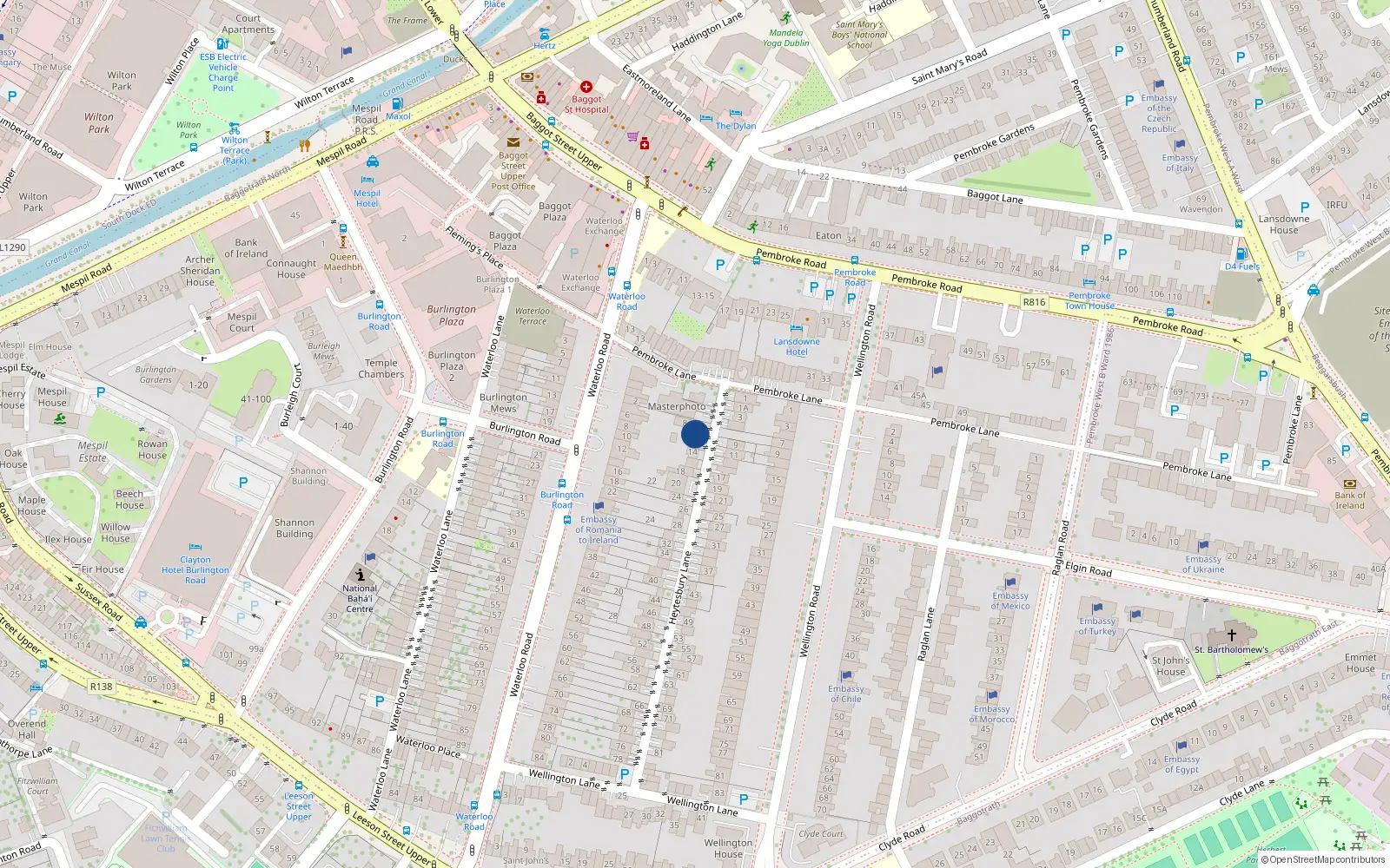 Overhead map showing the location of 10, Saint Patricks Villas, Ringsend Dublin 4