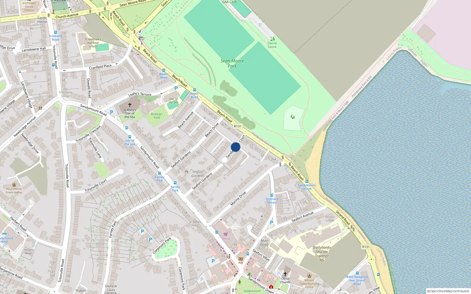 Overhead map showing the location of 10 Sandymount Court, Sandymount