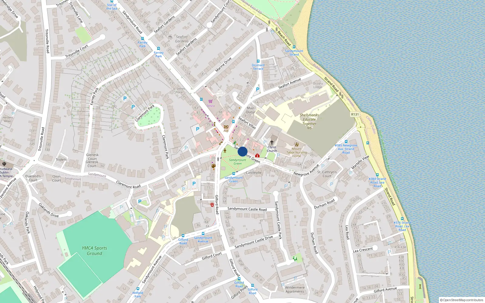 Overhead map showing the location of 10 Sandymount Green, Sandymount