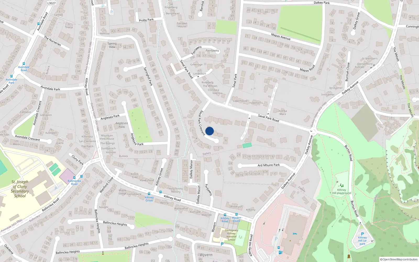 Overhead map showing the location of 10 Saval Park Crescent, Dalkey, Dublin