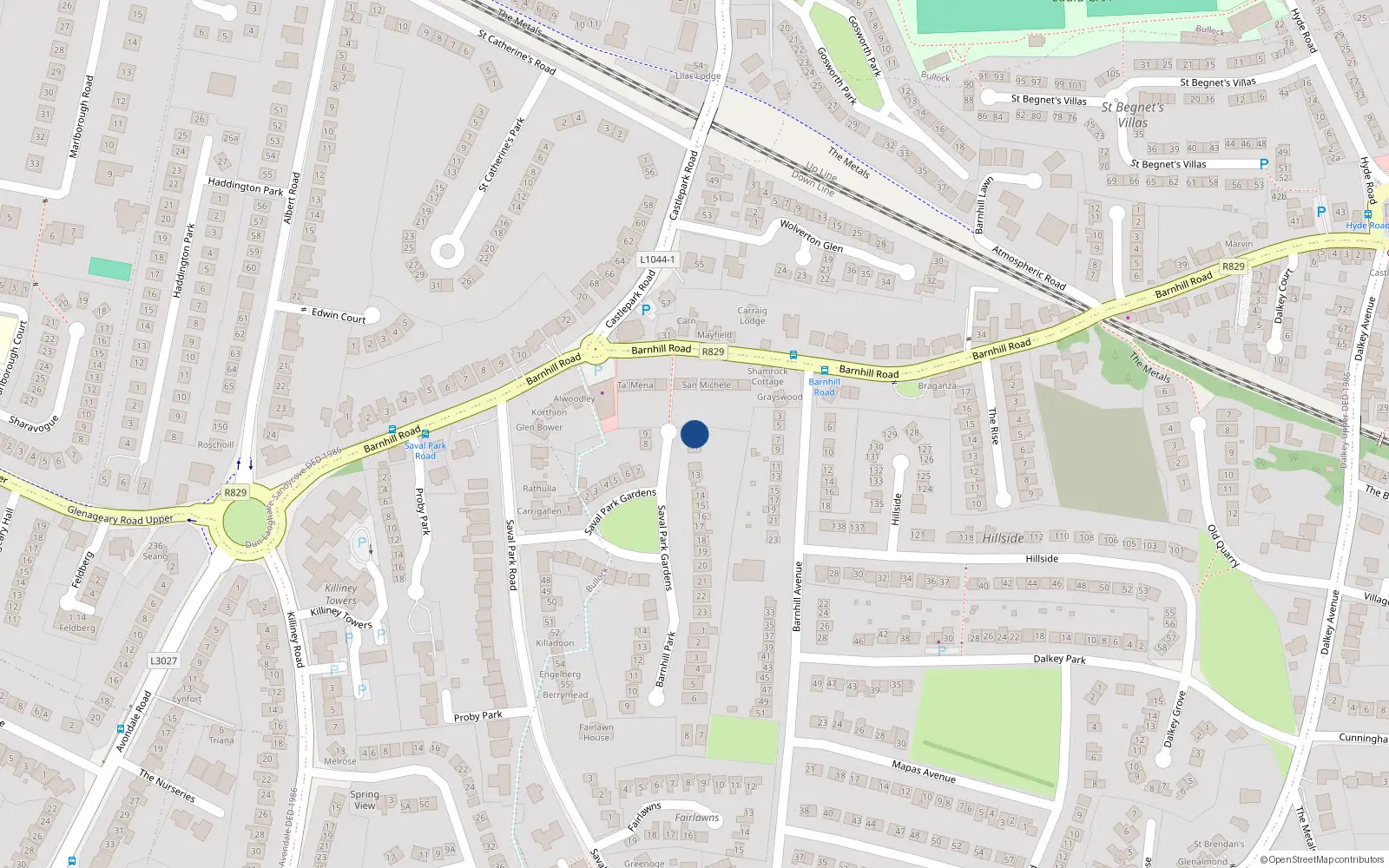Overhead map showing the location of 10 Saval Park Gardens, Dalkey