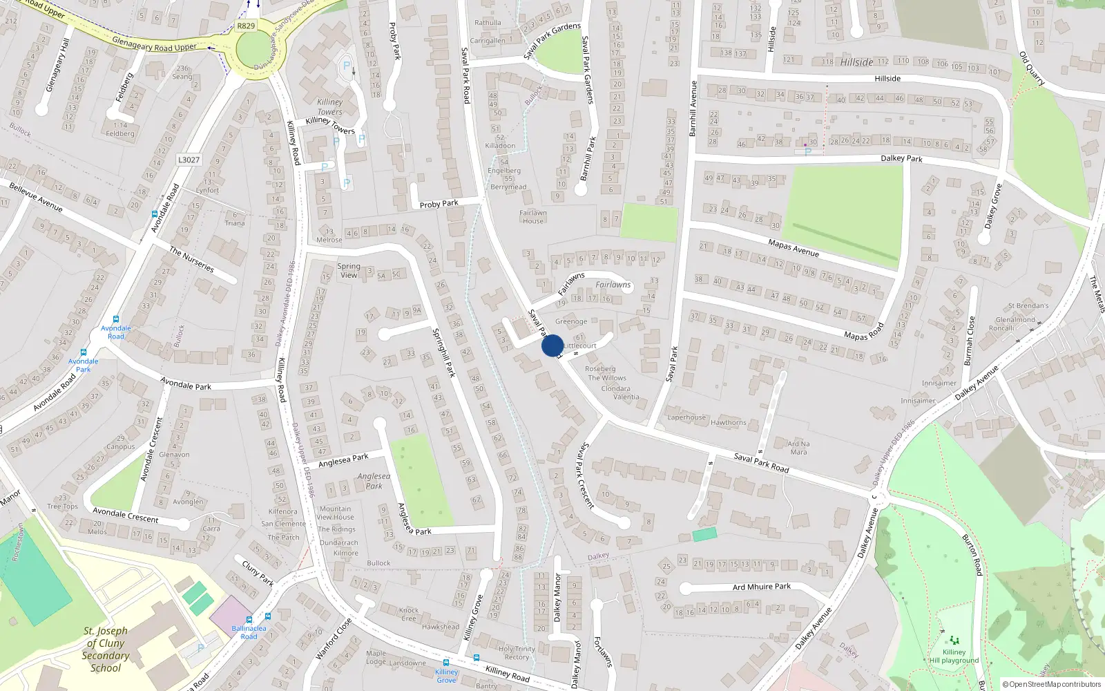 Overhead map showing the location of 10 Saval Park Road, Killiney