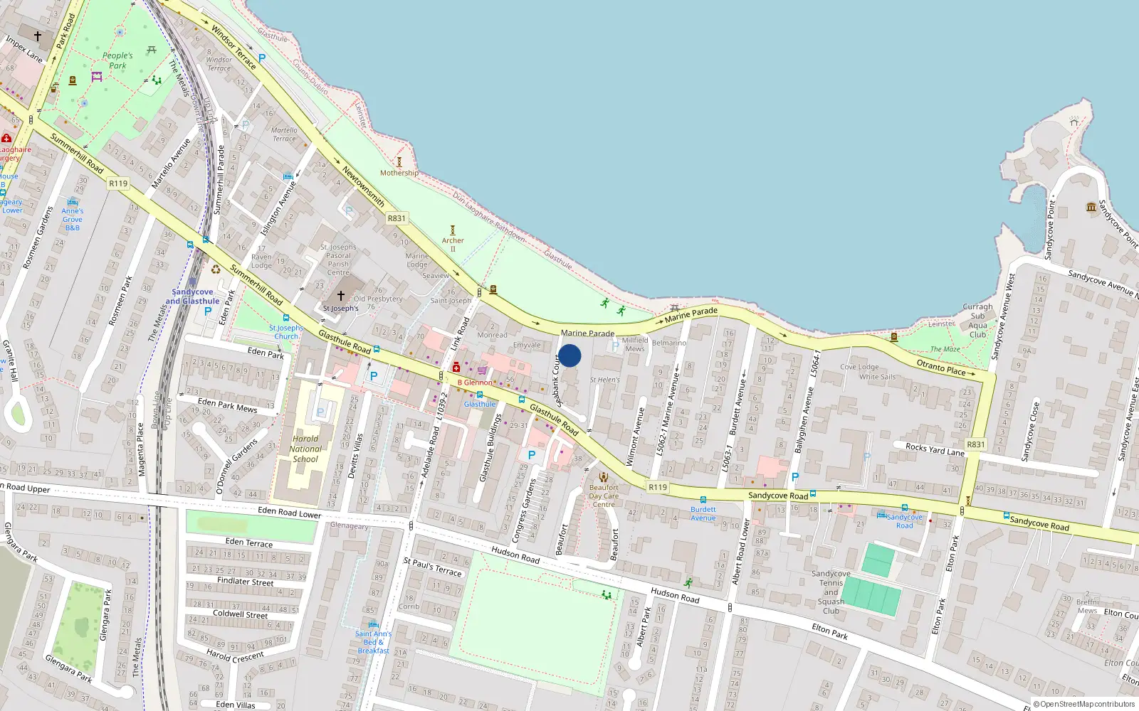 Overhead map showing the location of 10 Seabank Court, Sandycove, Dublin