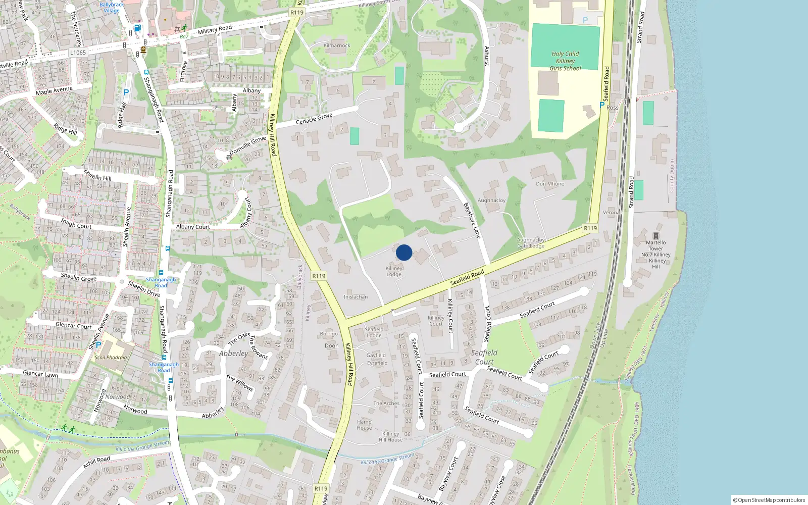 Overhead map showing the location of 10 Seafield Road, Dublin