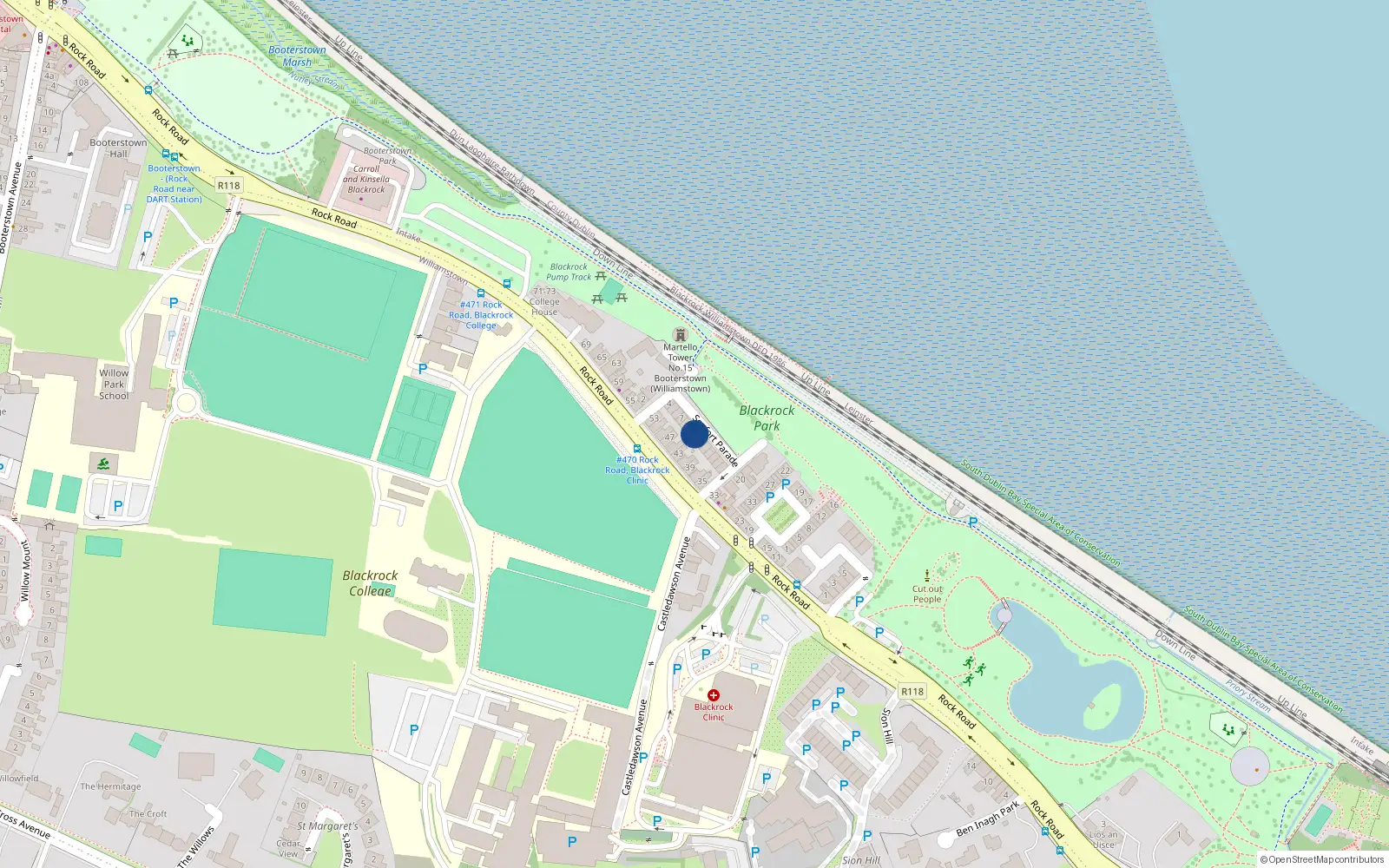 Overhead map showing the location of 10 Seafort Parade, Blackrock