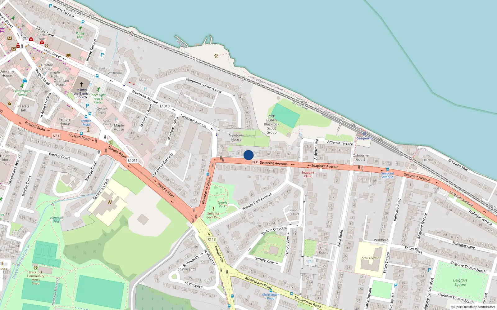 Overhead map showing the location of 10 Seapoint Avenue, Blackrock