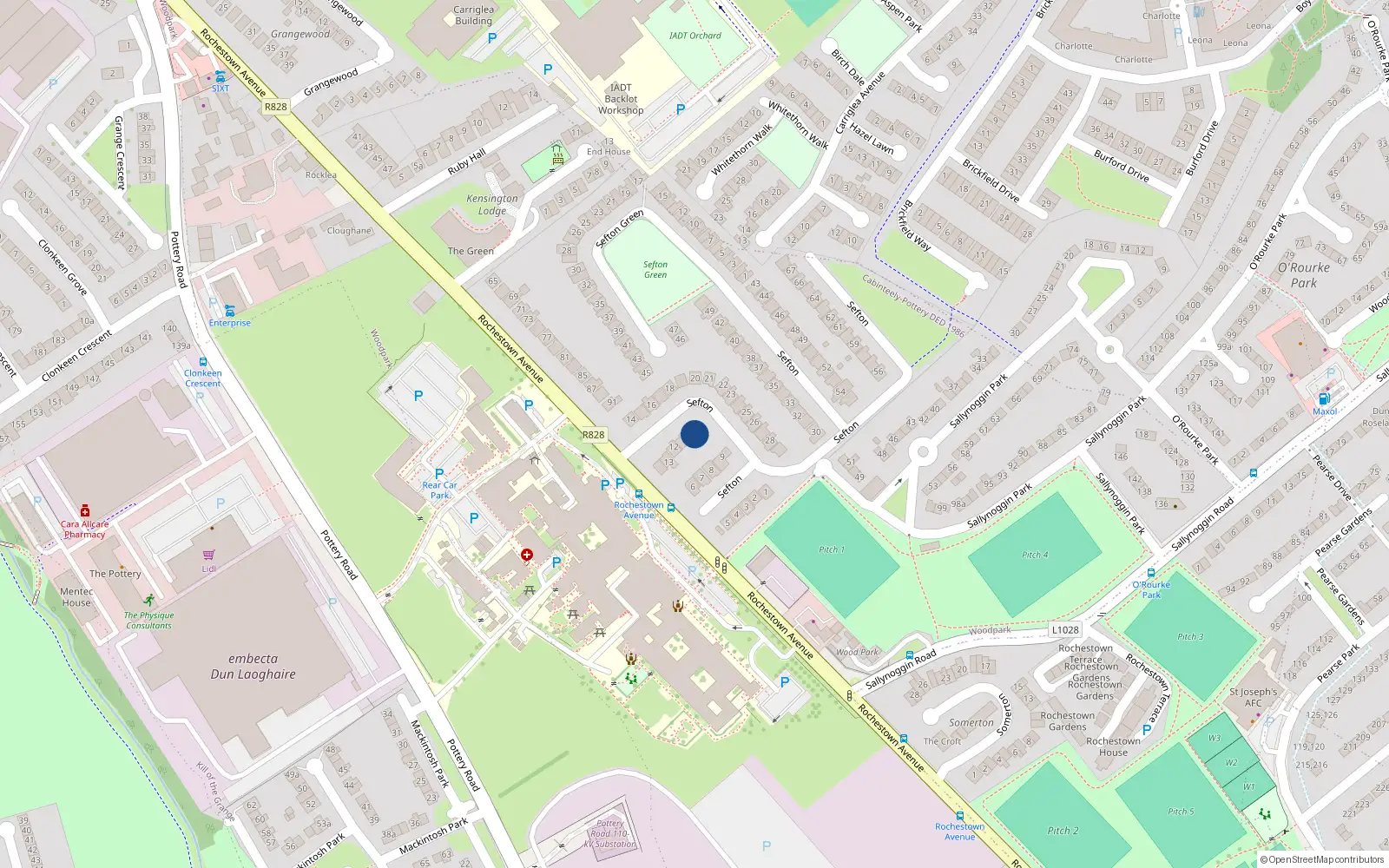 Overhead map showing the location of 10 Sefton, Rochestown Avenue, Dun Laoghaire
