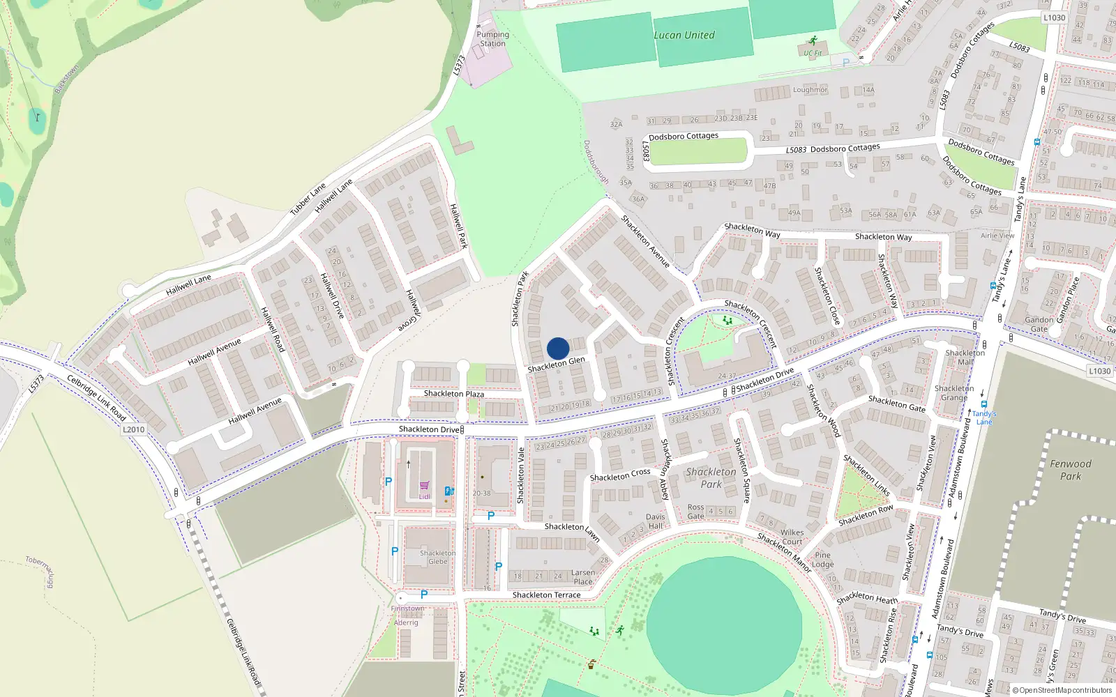Overhead map showing the location of 10 Shackleton Glen, Lucan