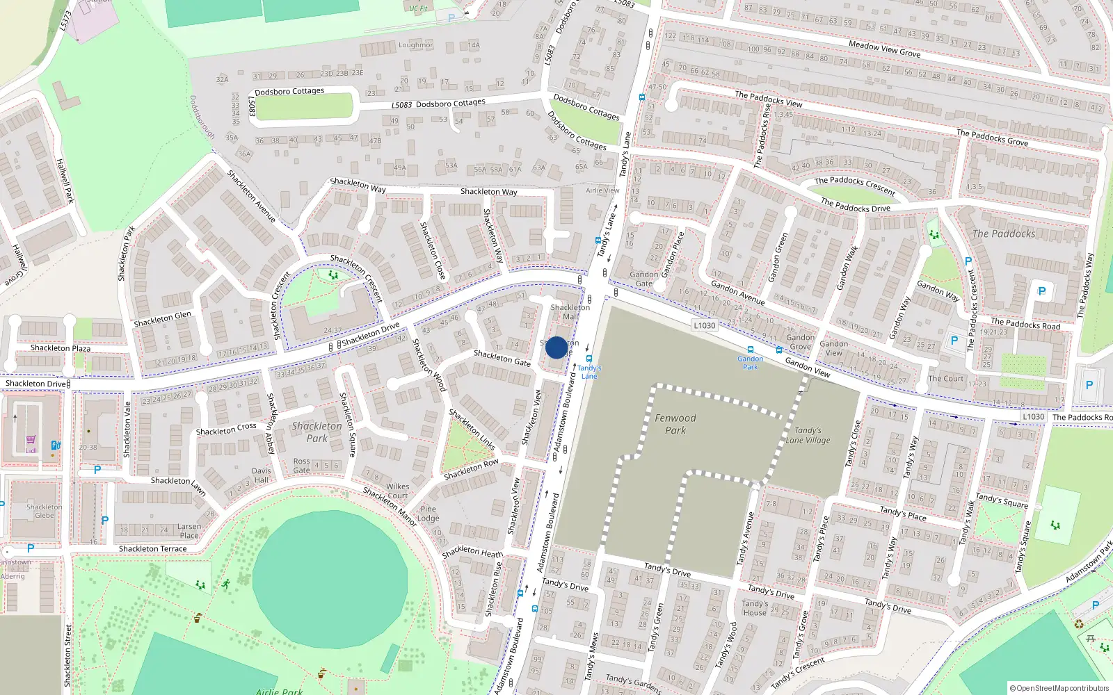 Overhead map showing the location of 10 Shackleton Grange, Dublin