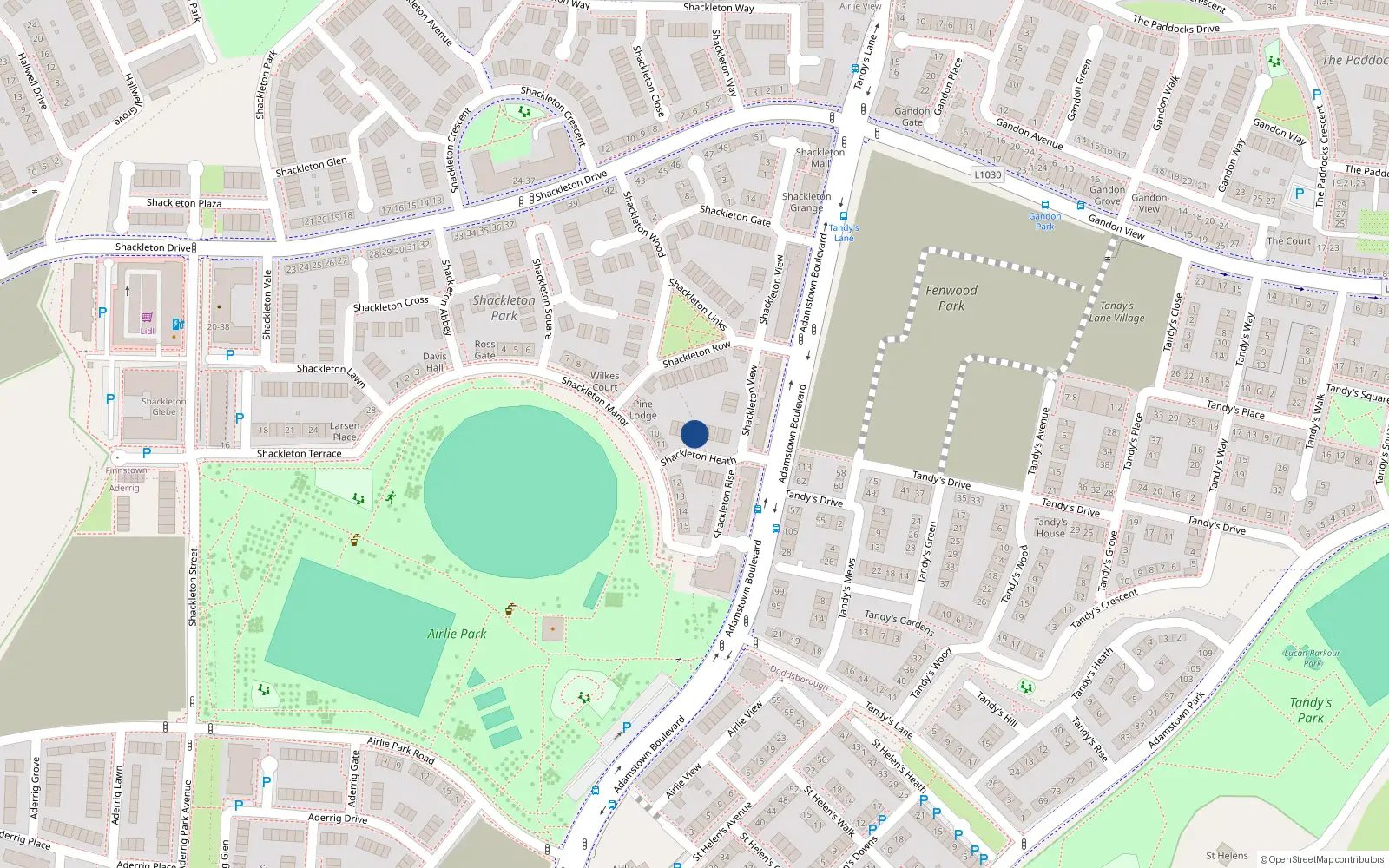 Overhead map showing the location of 10 Shackleton Heath, Shackleton Park, Lucan