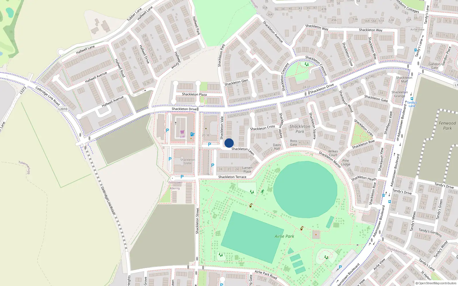 Overhead map showing the location of 10 Shackleton Vale, Lucan