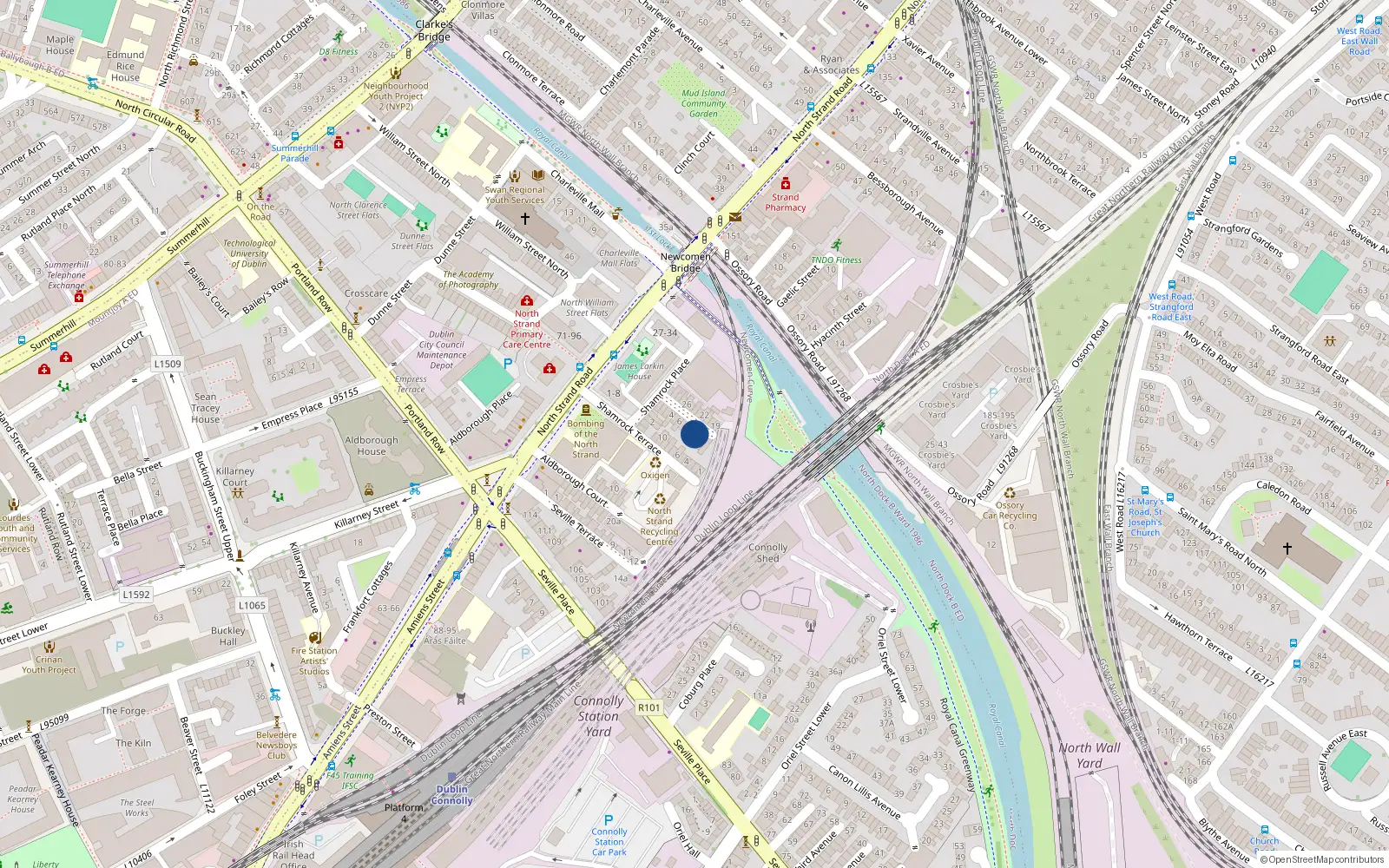 Overhead map showing the location of 10 Shamrock Cottages, North Strand, Dublin 3