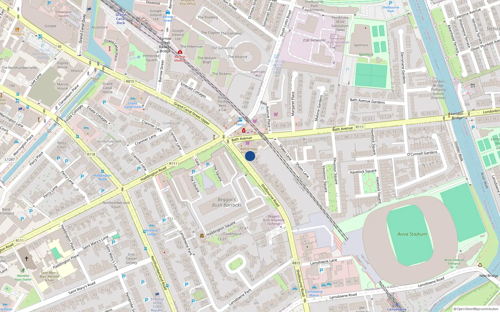 Overhead map showing the location of 10 Shelbourne Road, Dublin 4