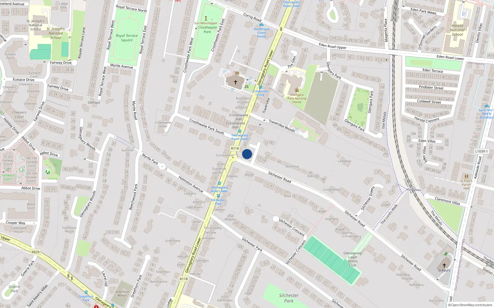 Overhead map showing the location of 10 Silchester Court, Glenageary, Dublin