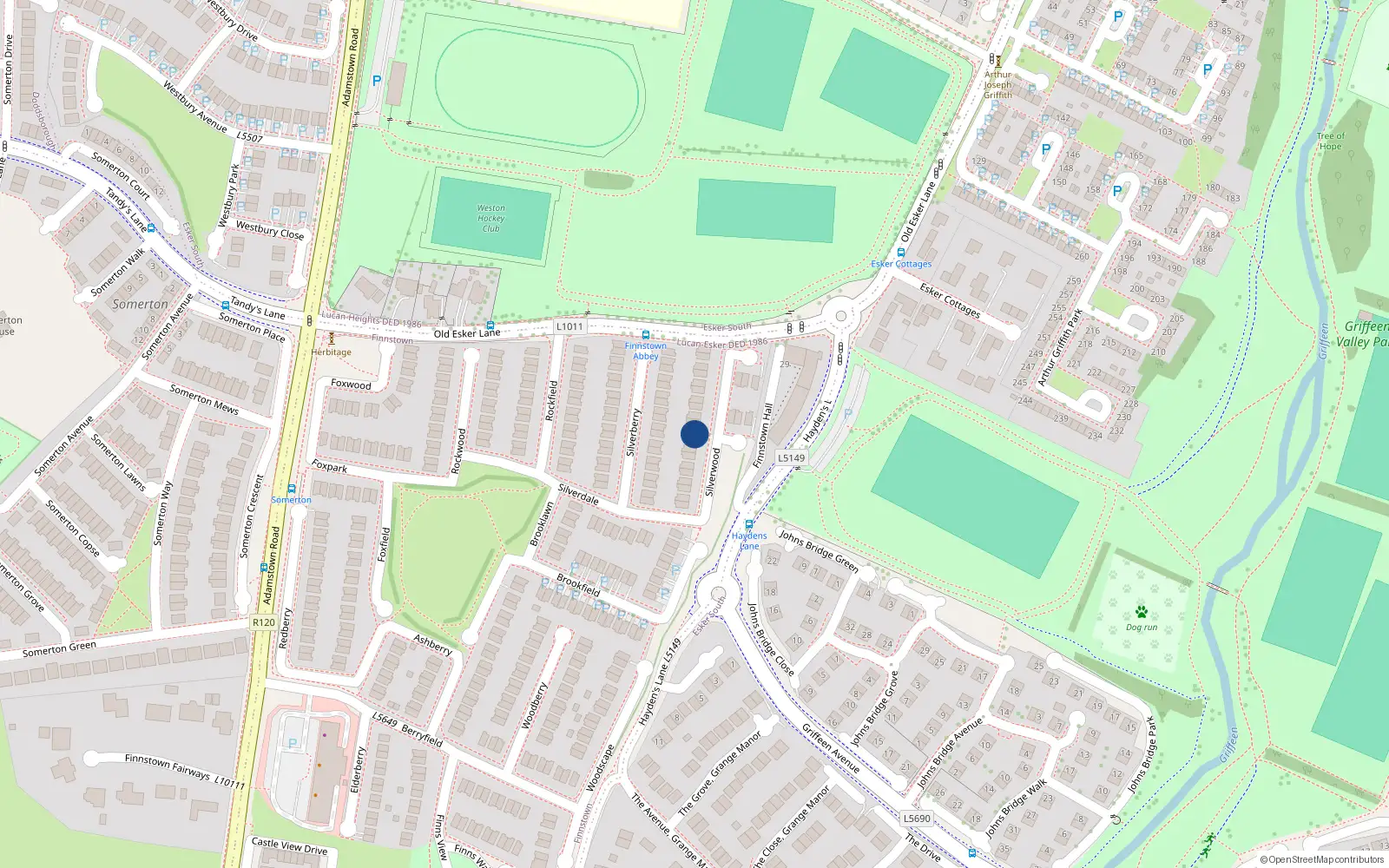 Overhead map showing the location of 10 Silverwood, Finnstown, Lucan Dublin