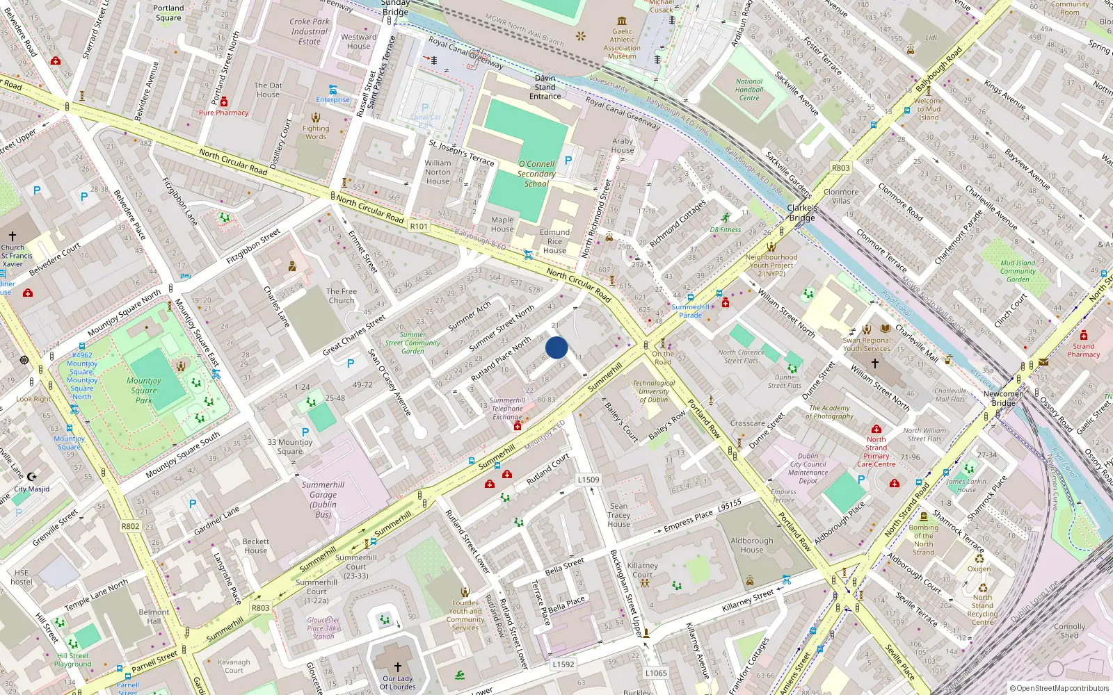 Overhead map showing the location of 10 Simmons Place, Off North Circular Road, Dublin 1