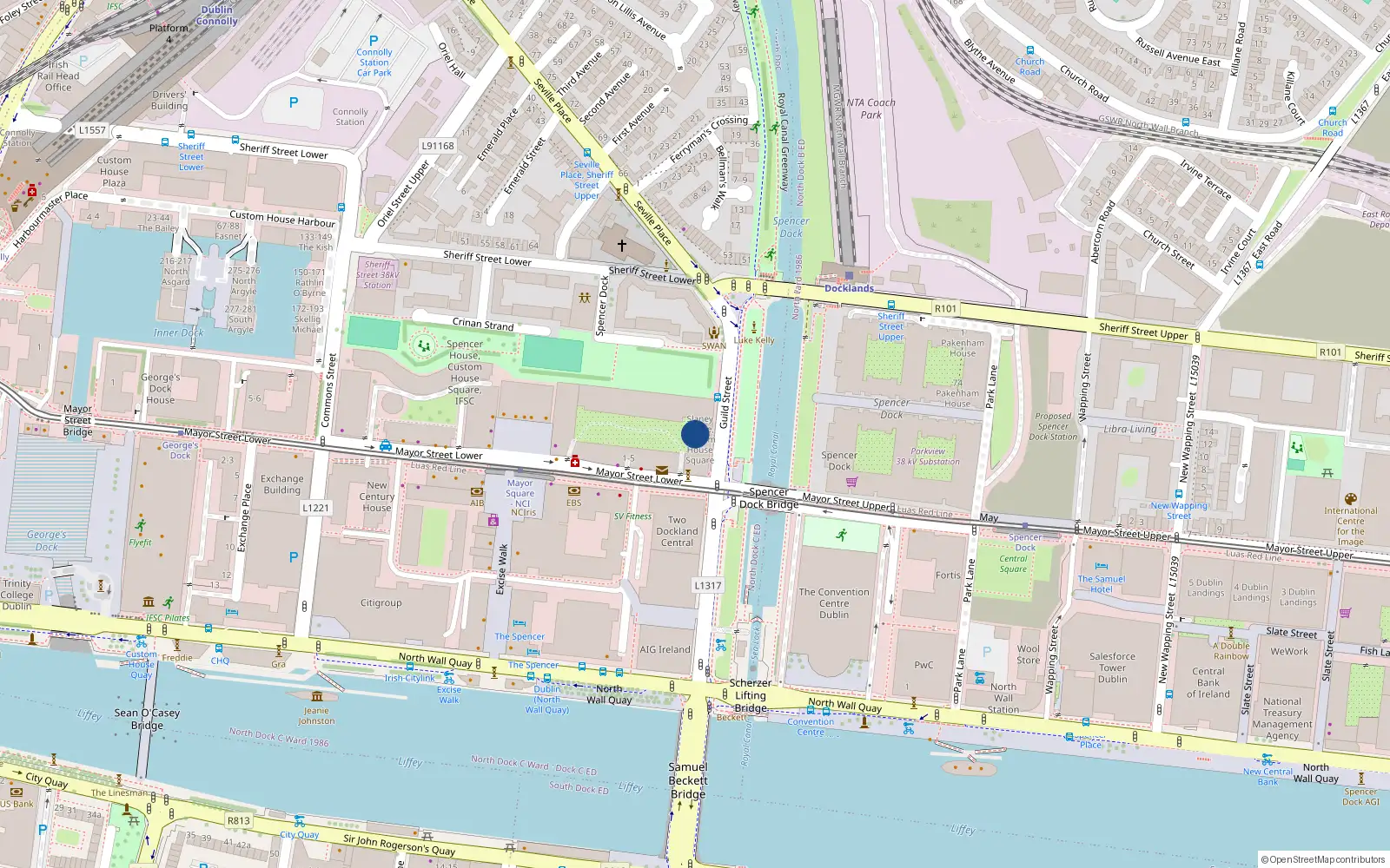 Overhead map showing the location of 10 Slaney House, Mayor Street Lower, Dublin 1
