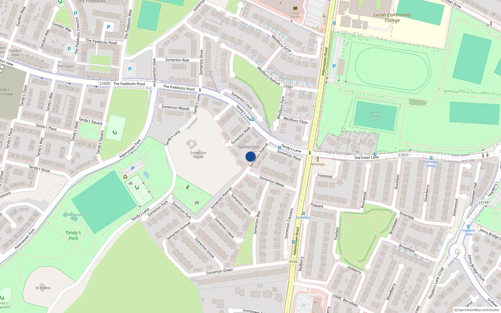 Overhead map showing the location of 10 Somerton Avenue, Finnstown