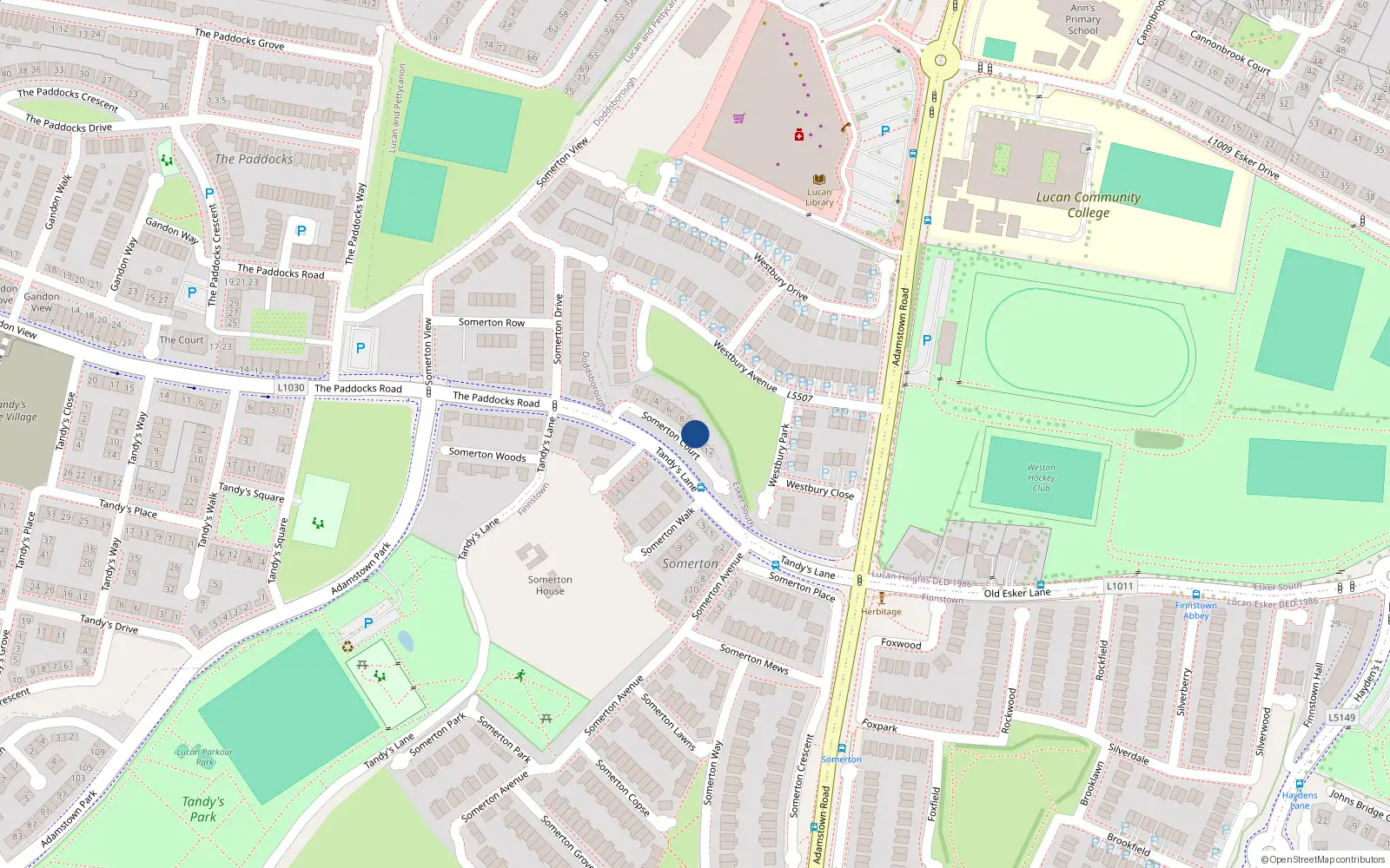 Overhead map showing the location of 10 Somerton Court, Newcastle Road, Lucan