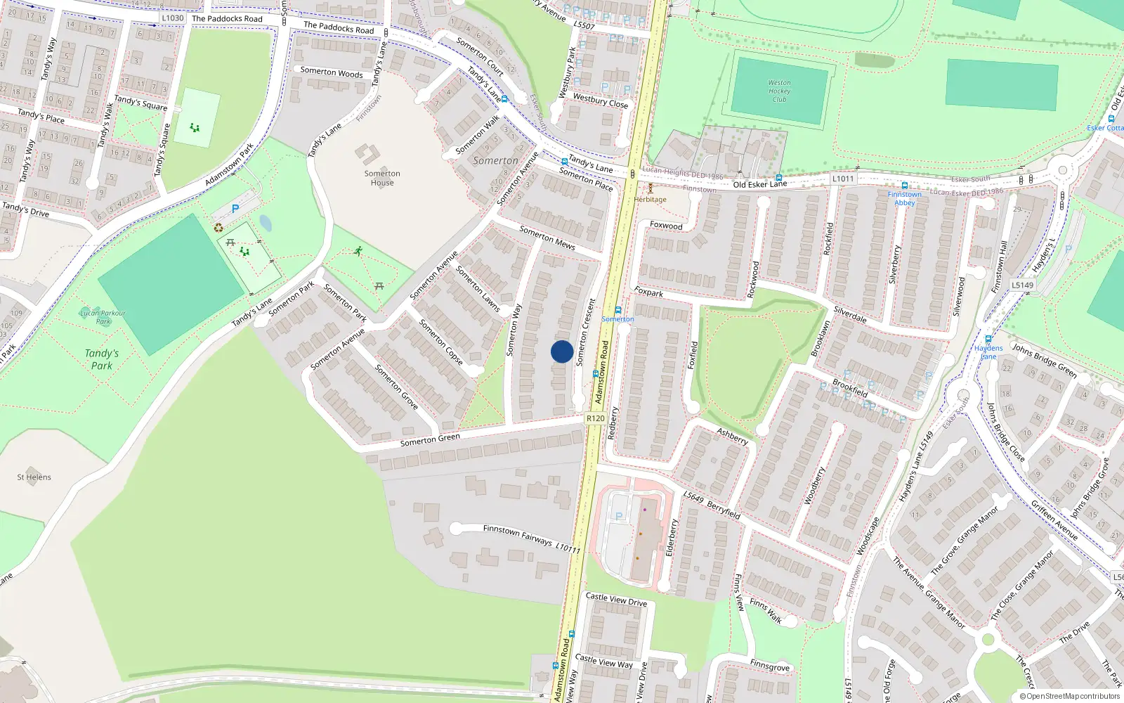 Overhead map showing the location of 10 Somerton Crescent, Lucan