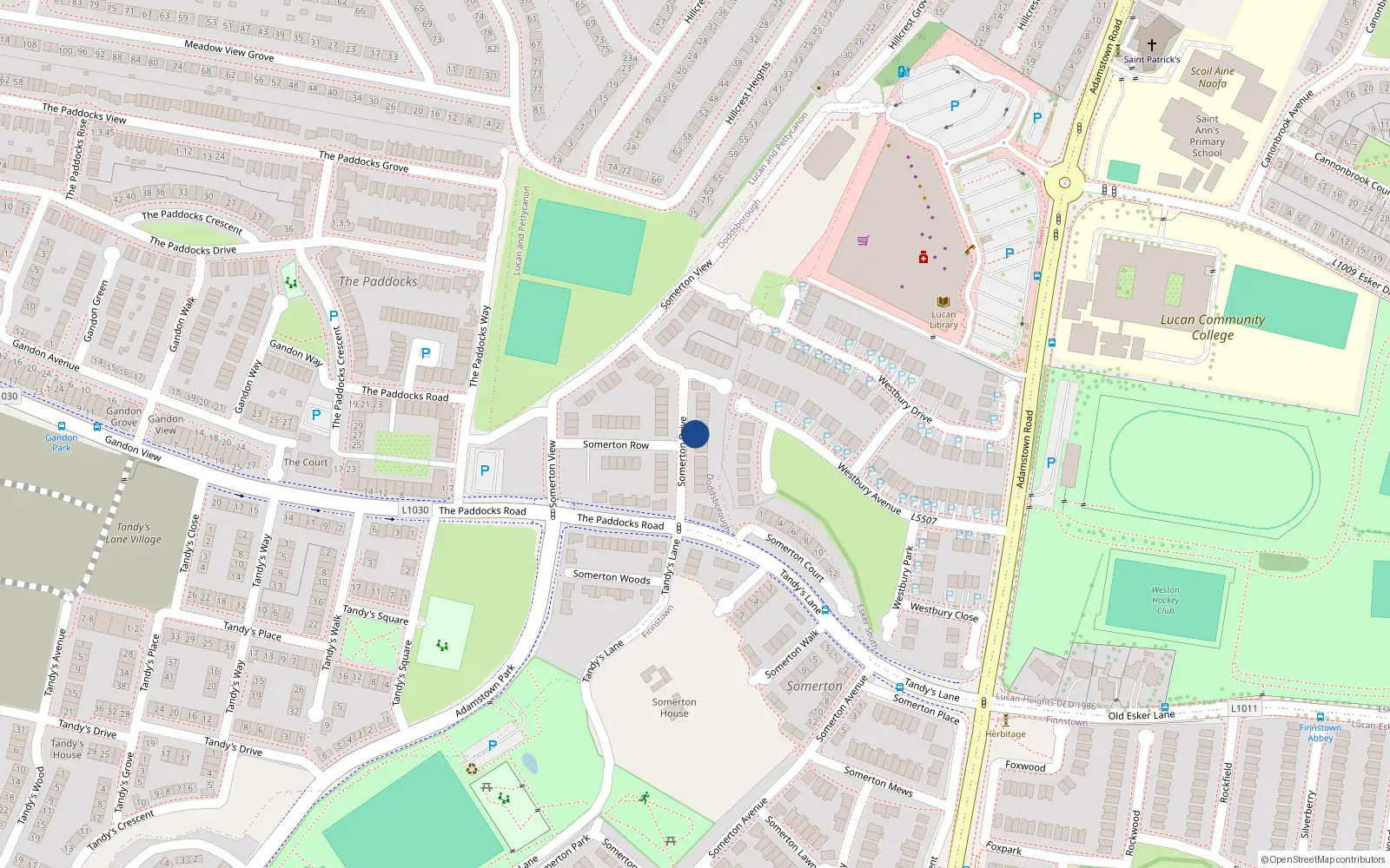 Overhead map showing the location of 10 Somerton Drive, Lucan