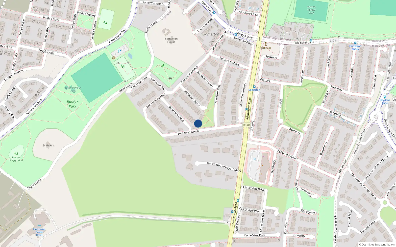 Overhead map showing the location of 10 Somerton Green, Lucan