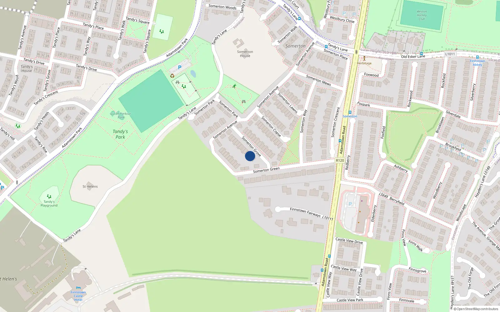 Overhead map showing the location of 10 Somerton Grove, Lucan