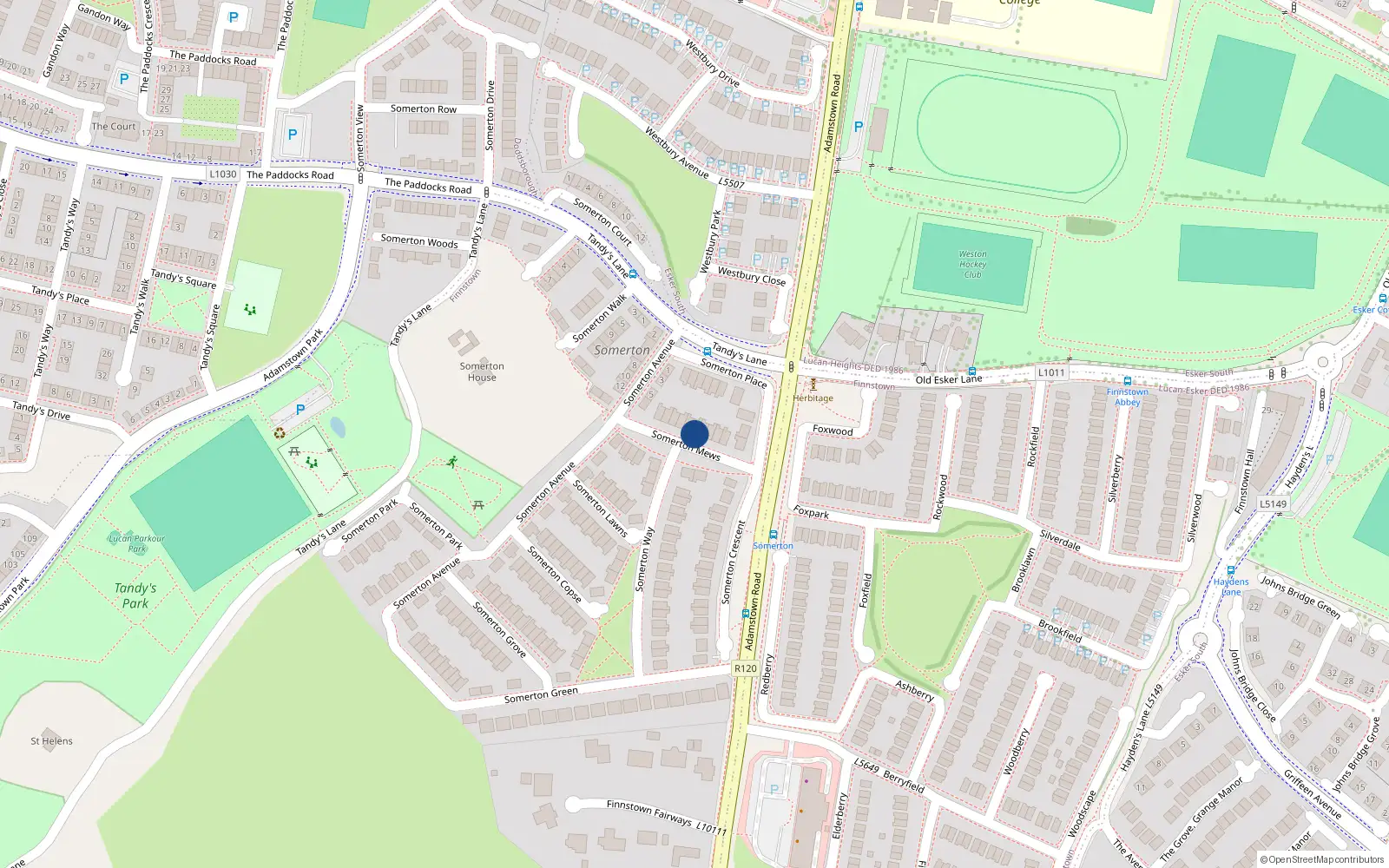 Overhead map showing the location of 10 Somerton Mews, Finnstown