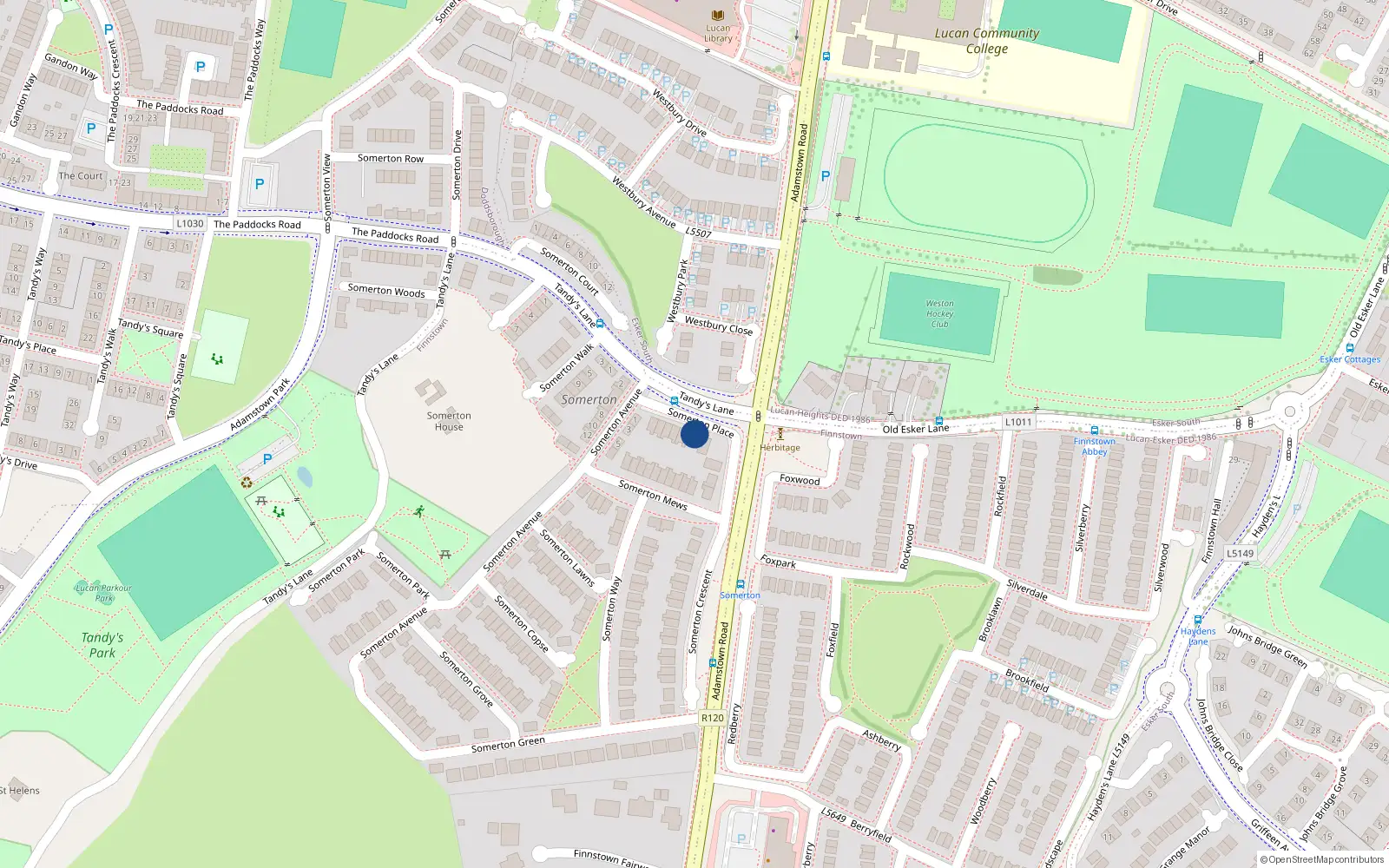 Overhead map showing the location of 10 Somerton Place, Lucan
