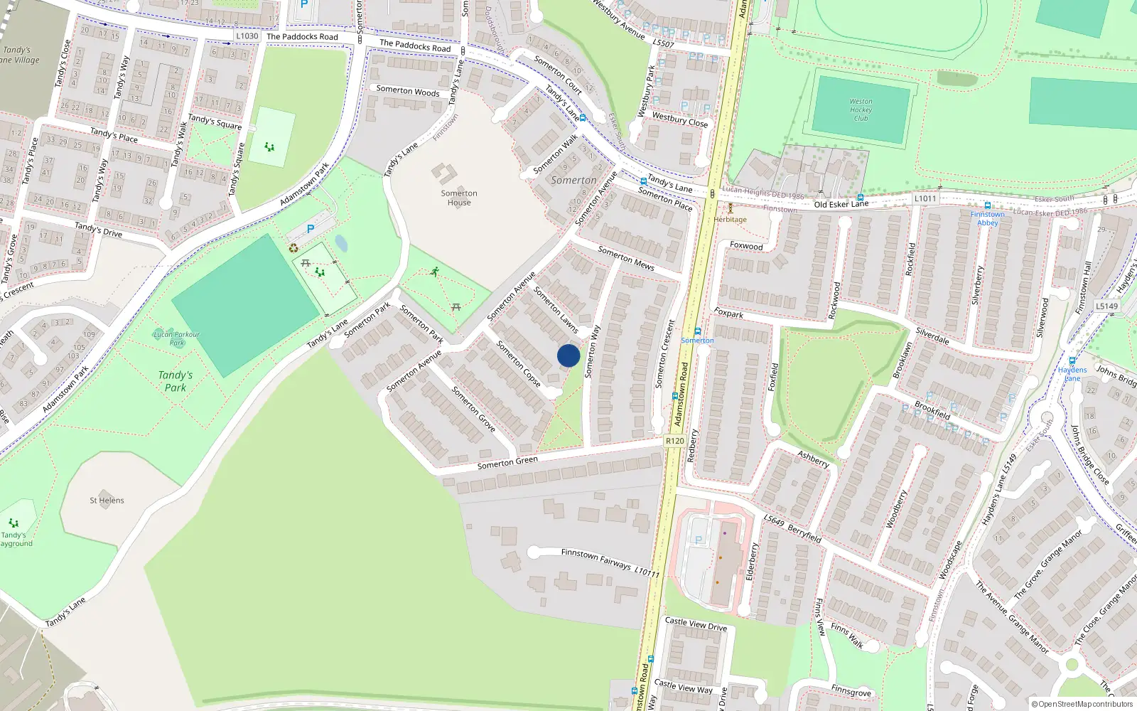 Overhead map showing the location of 10 Somerton Way, Lucan