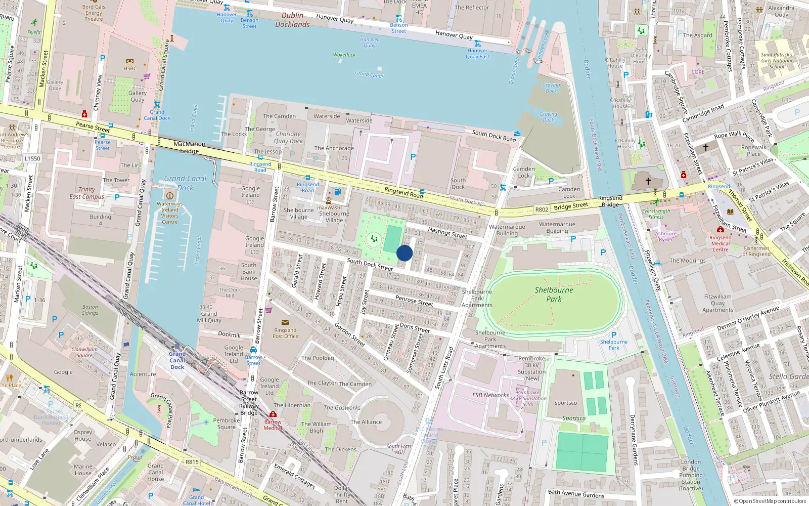Overhead map showing the location of 10 South Dock Place, Dublin 4