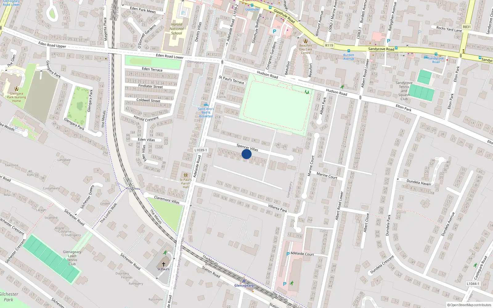 Overhead map showing the location of 10 Spencer Villas, Dublin
