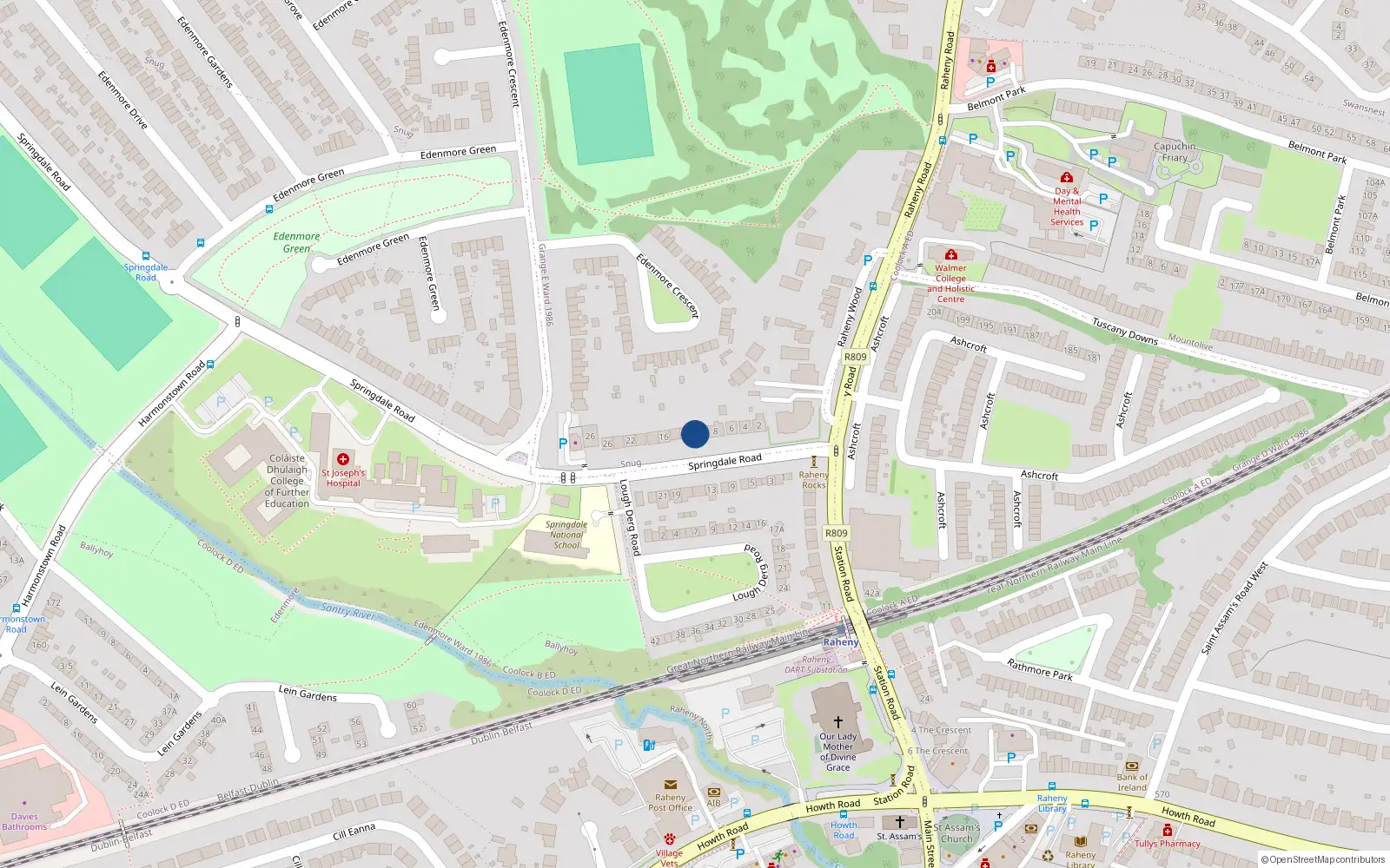 Overhead map showing the location of 10 Springdale Road, Raheny, Dublin 5