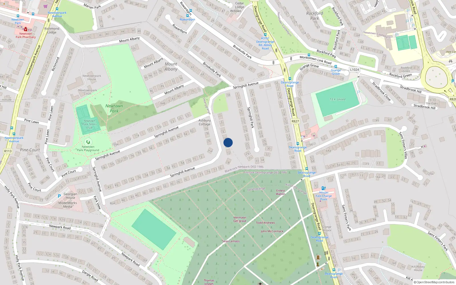 Overhead map showing the location of 10 Springhill Avenue, Blackrock