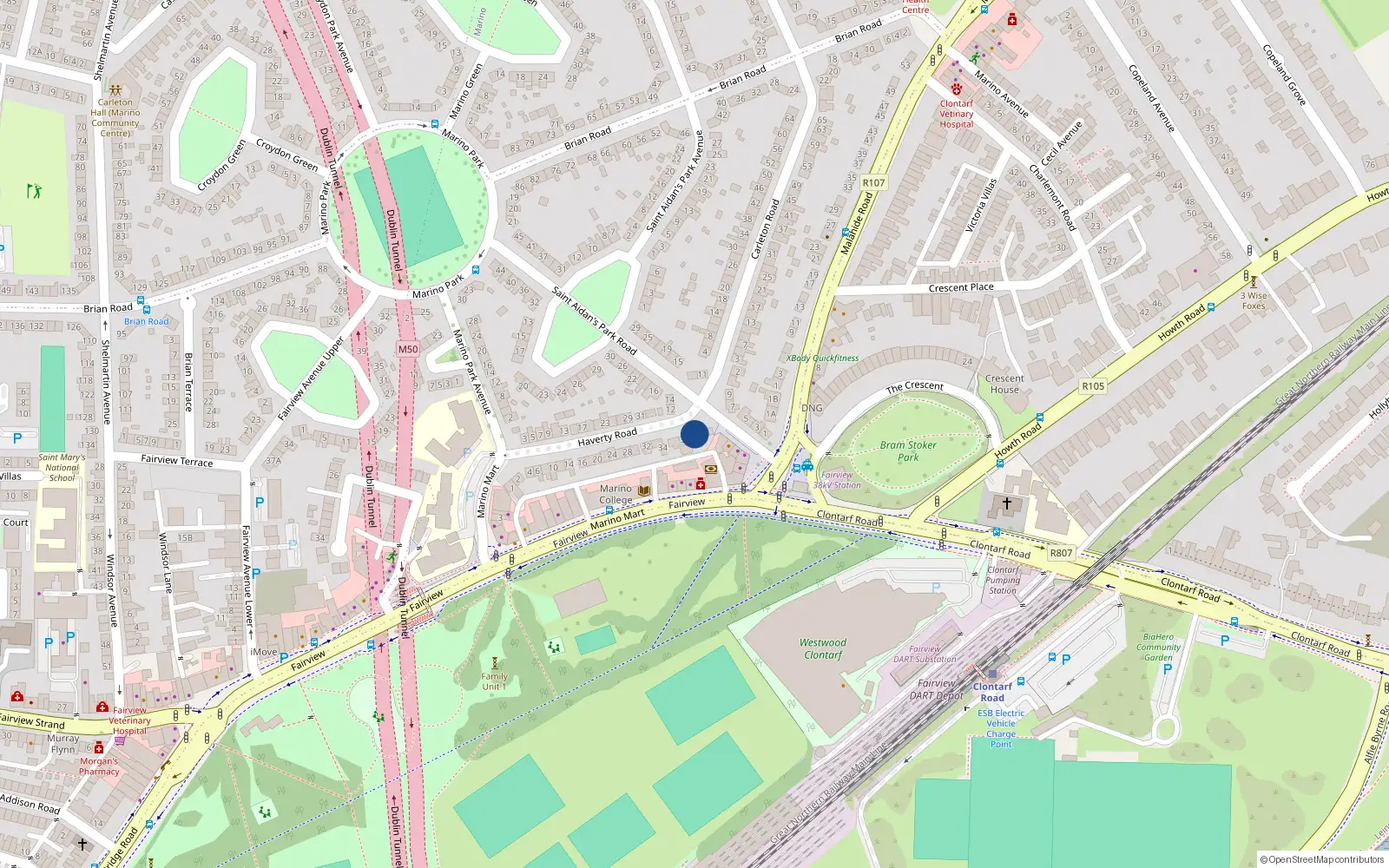 Overhead map showing the location of 10 St Aidans Park Road, Marino, Dublin 3