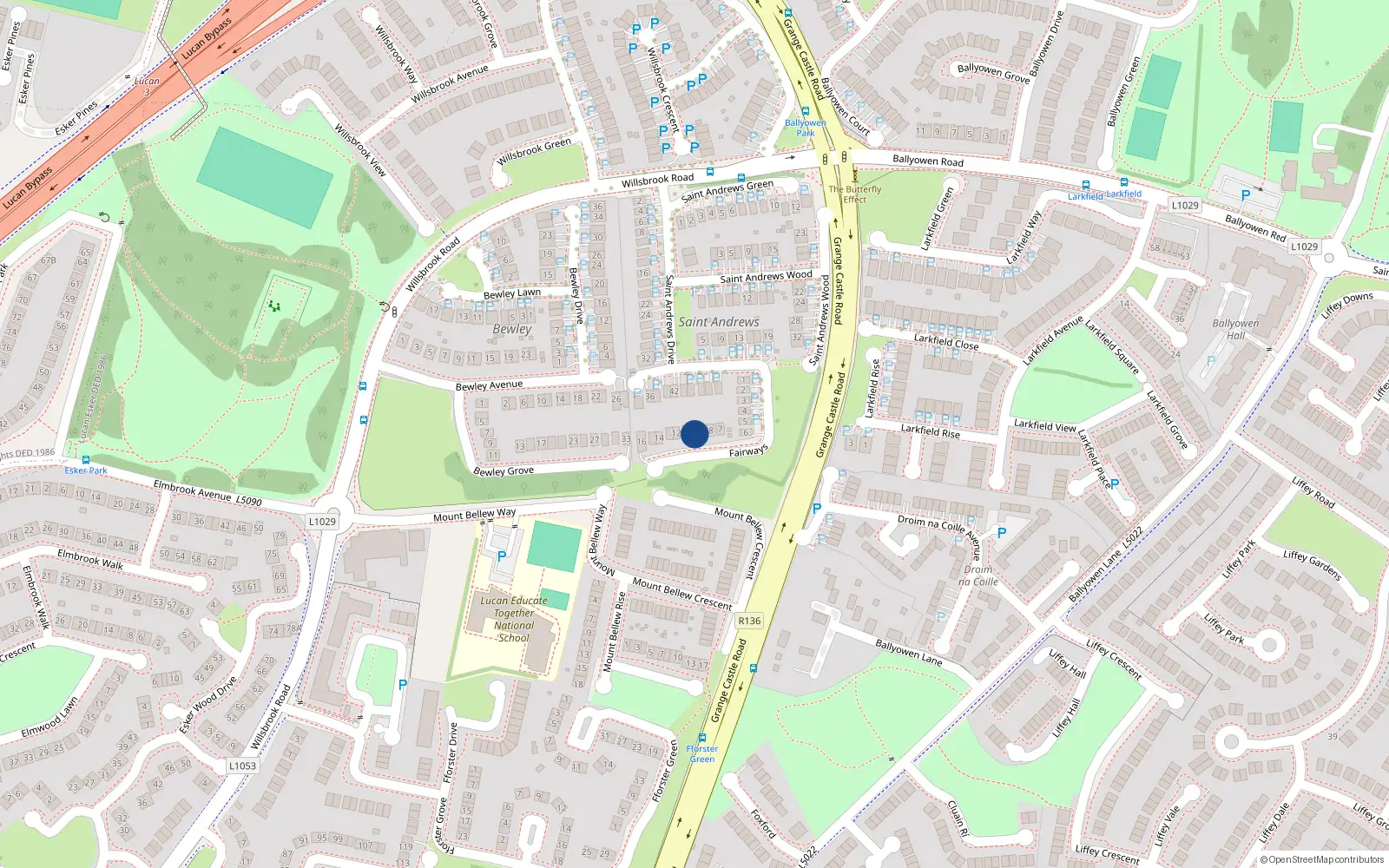 Overhead map showing the location of 10 St Andrews Fairway, The Fairways, Lucan