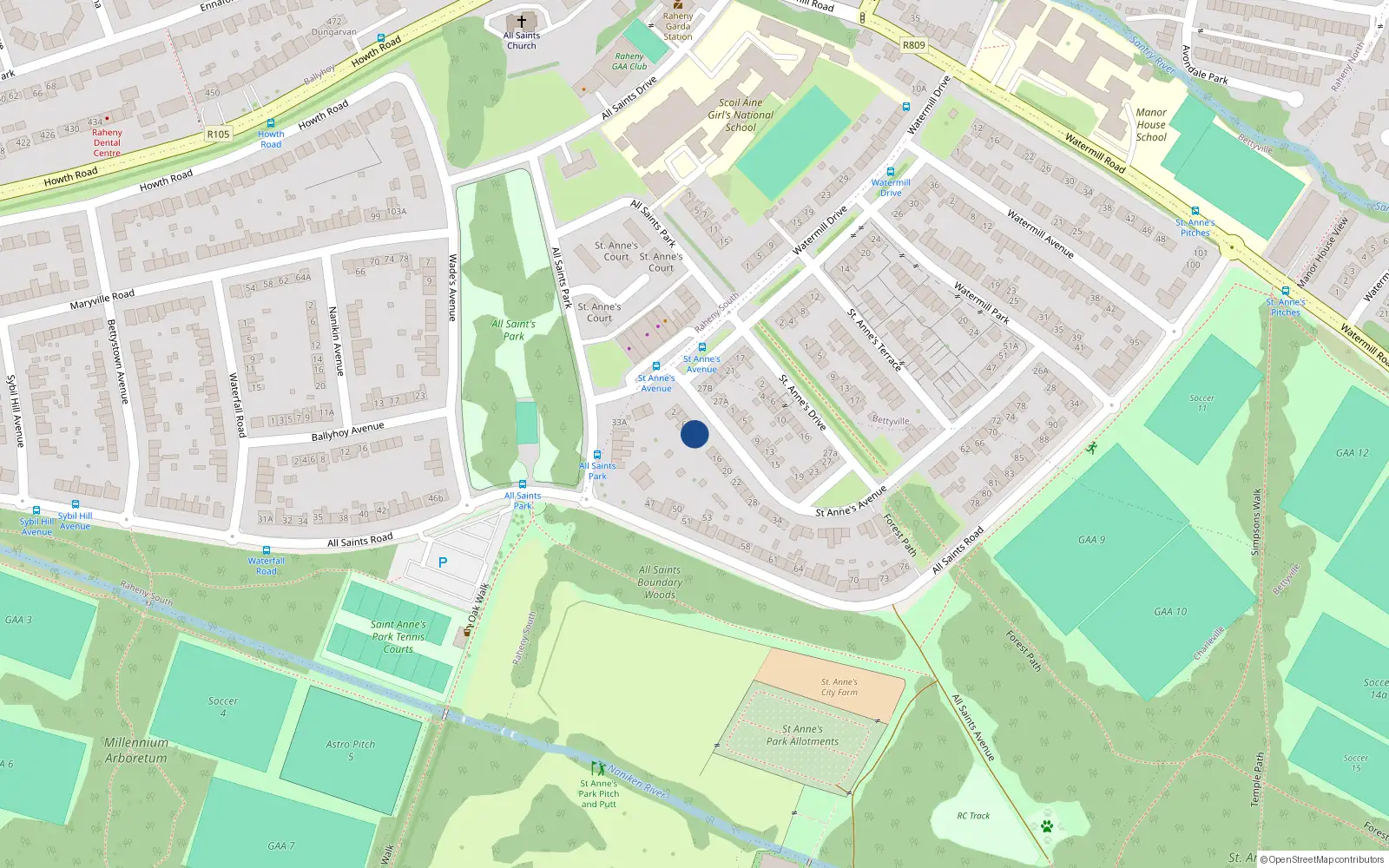 Overhead map showing the location of 10 St Annes Avenue, Raheny, Dublin 5