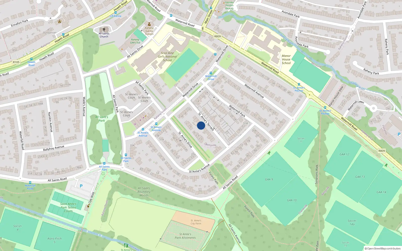 Overhead map showing the location of 10 St Annes Terrace, Raheny Dublin 5