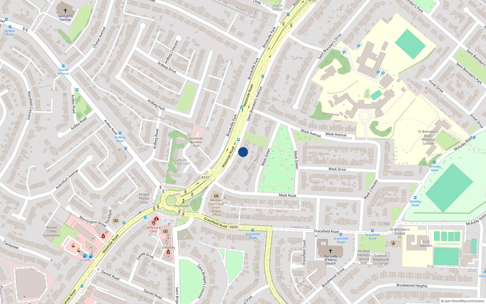 Overhead map showing the location of 10 St Brendans Avenue, Artane, Dublin 5
